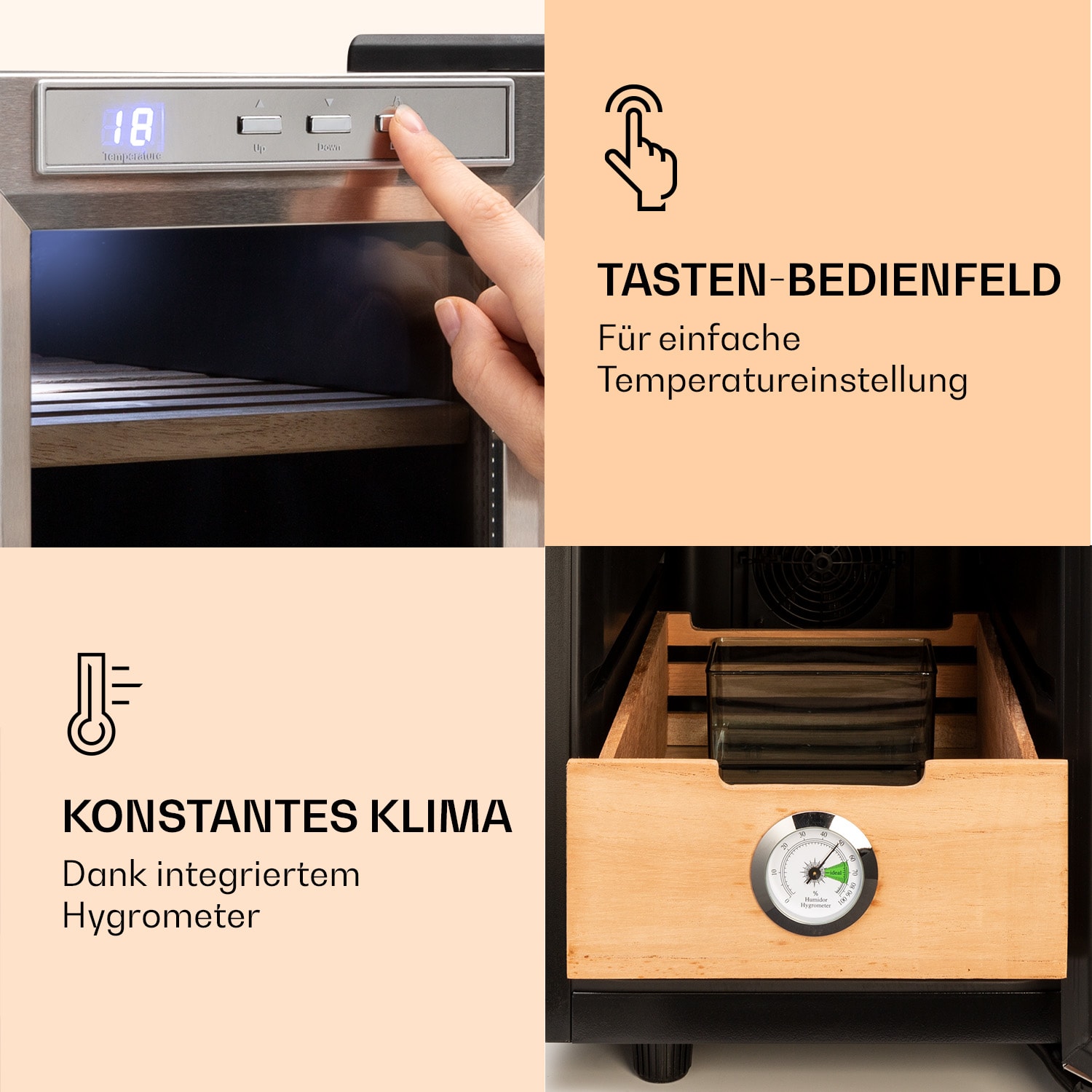 El Presidente 23 Humidor  45 W Touch Buchenholz 23L LED Silber