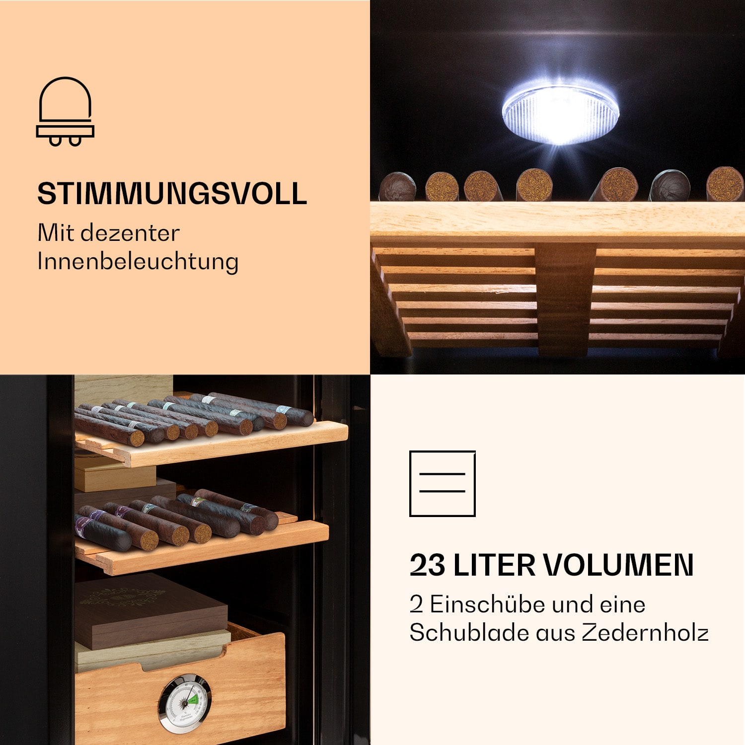 El Presidente 23 Humidor  45 W Touch Buchenholz 23L LED Silber