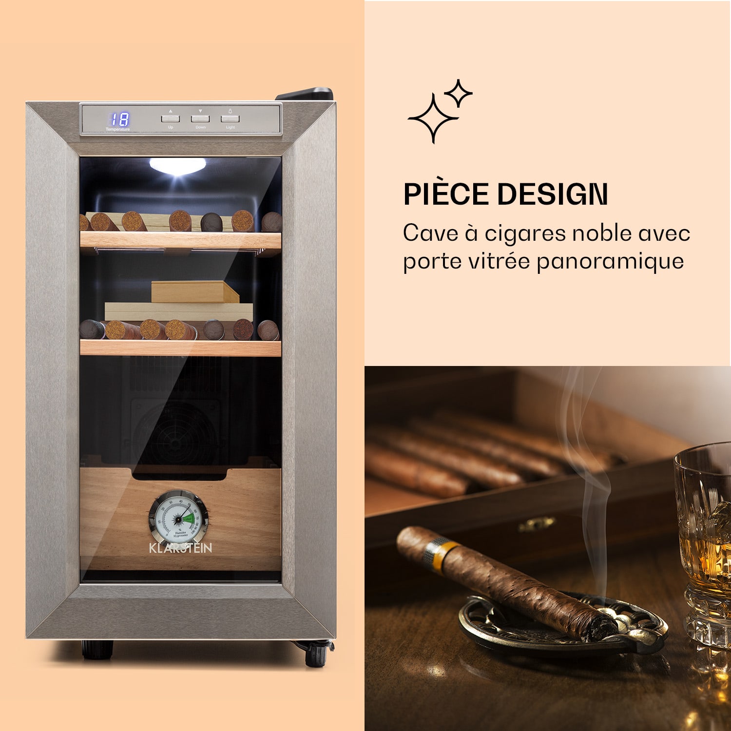 El Presidente 23 Humidor 45 W Touch Bois de hêtre 23L LED Argent