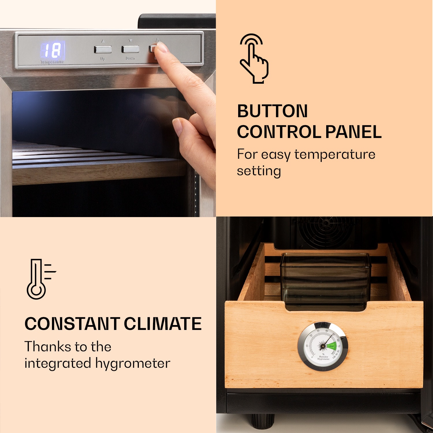 El Presidente 23 Humidor 45 W Touch beech wood 23L LED Silver