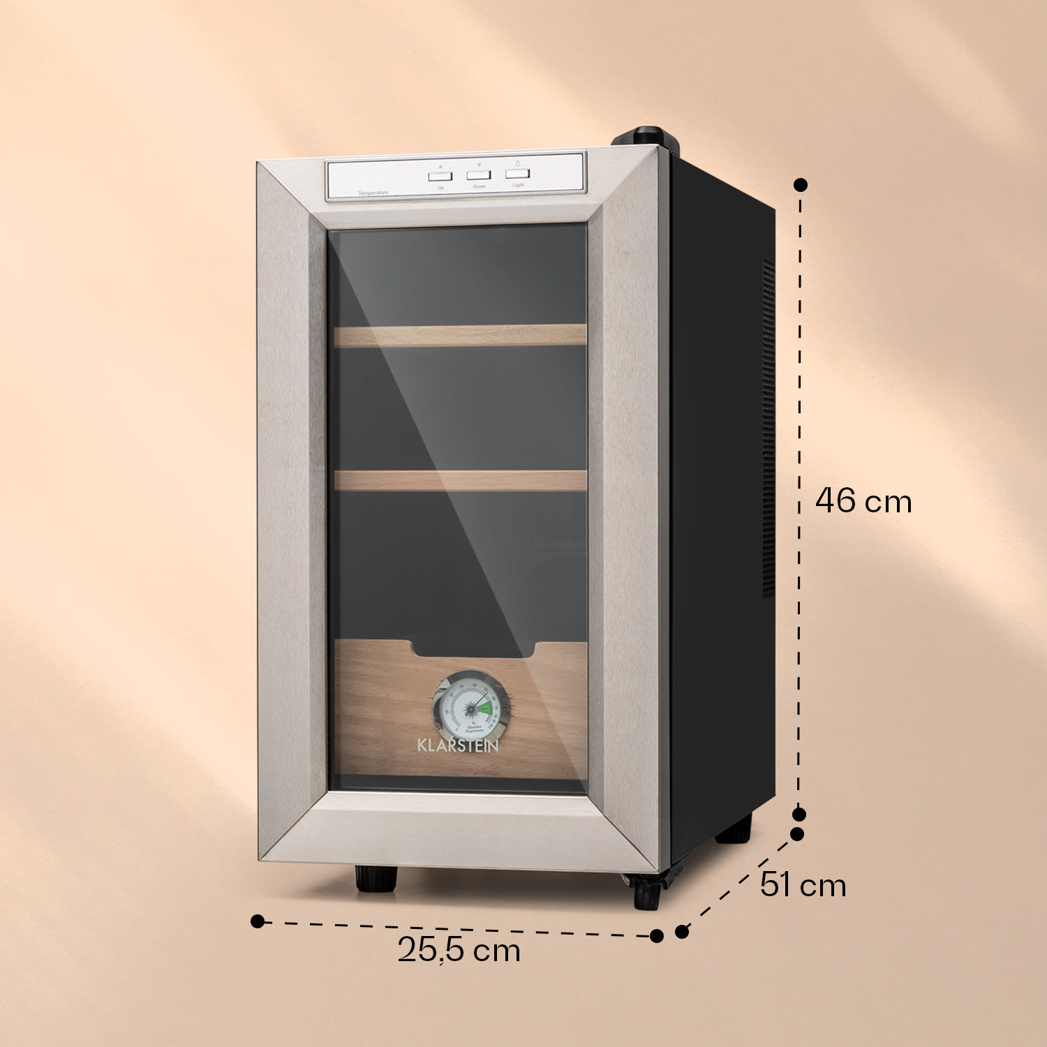 El Presidente 23, humidor na cigary, 23 l, 45 W, dotykové ovládanie, bukové drevo, LED Strieborná