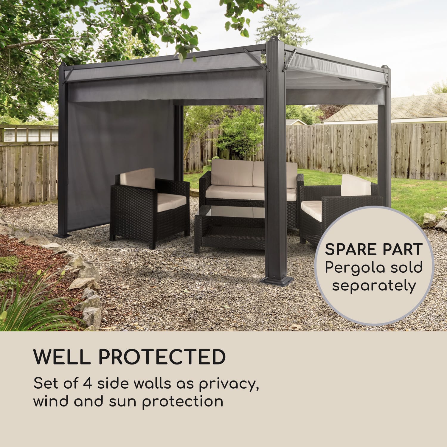 Pantheon Cortina, rolety do altany ogrodowej, zestaw 4 sztuk, tkanina poliestrowa 200 g/m², 3 x 3 m 3 x 3 m | Ciemnoszary
