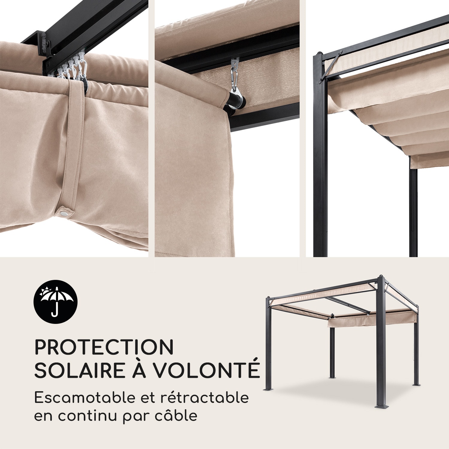Pantheon Cortina Pergola set vervangende zijwanden: 4 wanden 200 g/m² polyester doek 3 x 3 m 3 x 3 m | Zand