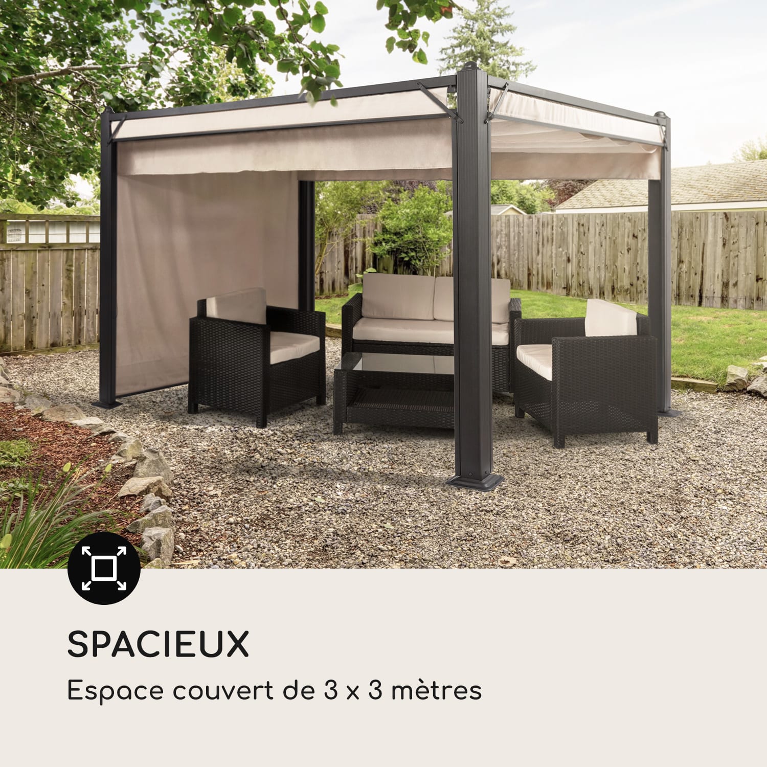 Pantheon Cortina Pergola set vervangende zijwanden: 4 wanden 200 g/m² polyester doek 3 x 3 m 3 x 3 m | Zand