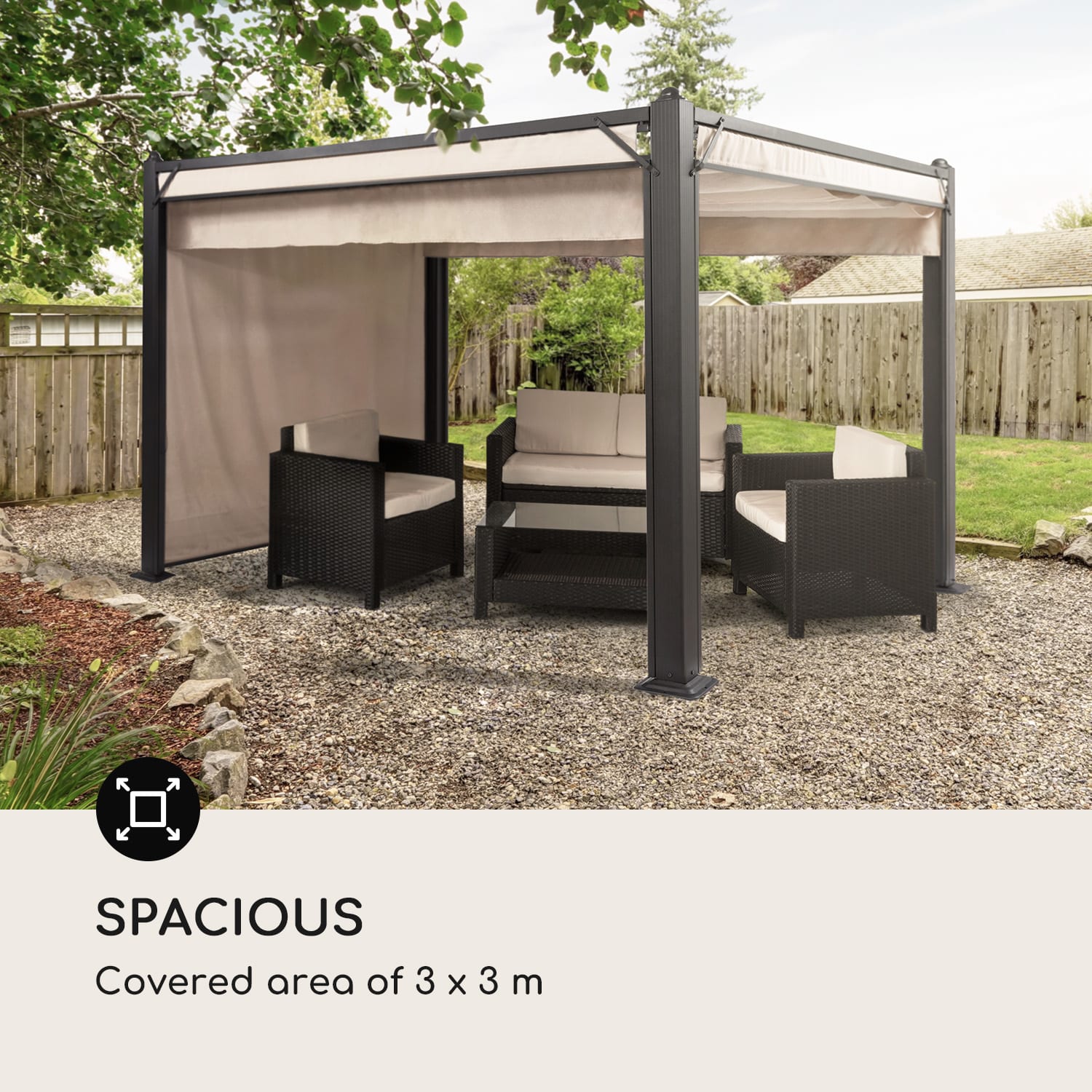 Pantheon Cortina, rolety do altany ogrodowej, zestaw 4 sztuk, tkanina poliestrowa 200 g/m², 3 x 3 m 3 x 3 m | Piasek