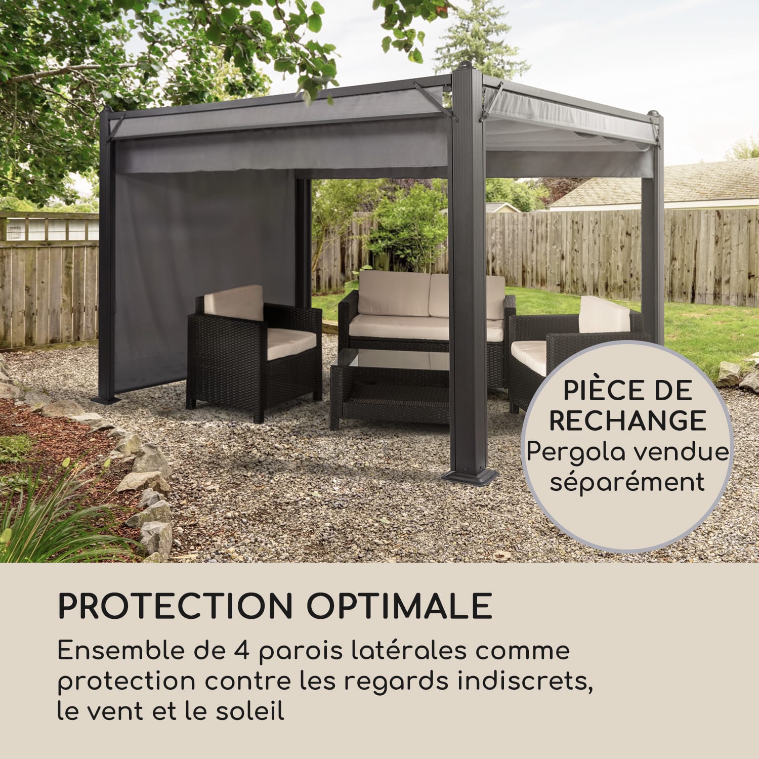 Pantheon Cortina Pergola ensemble de parois latérales de rechange 4 parois 200 g/m² Toile polyester 3x4 m 3 x 4 m | Gris Foncé