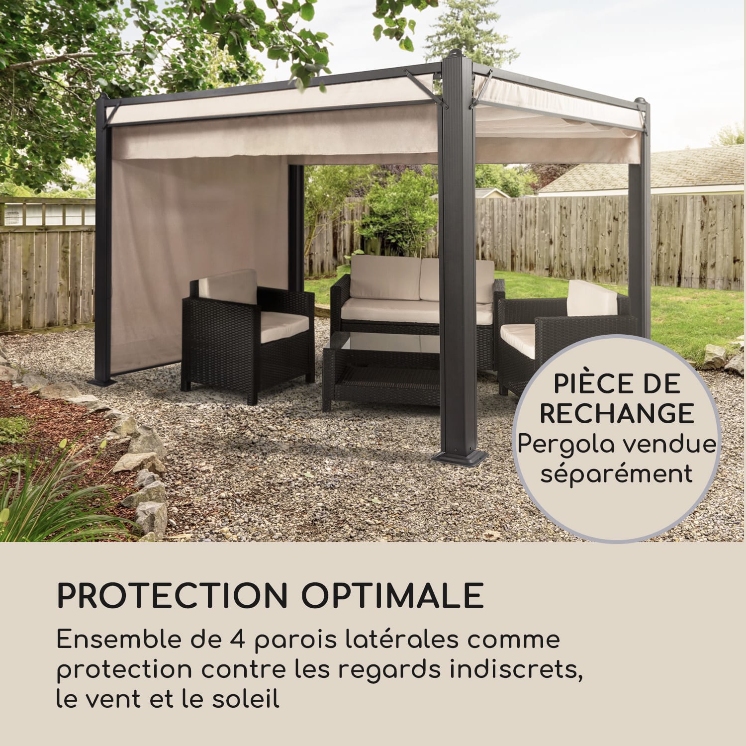 Pantheon Cortina Pergola ensemble de parois latérales de rechange 4 parois 200 g/m² Toile polyester 3x4 m 3 x 4 m | Beige