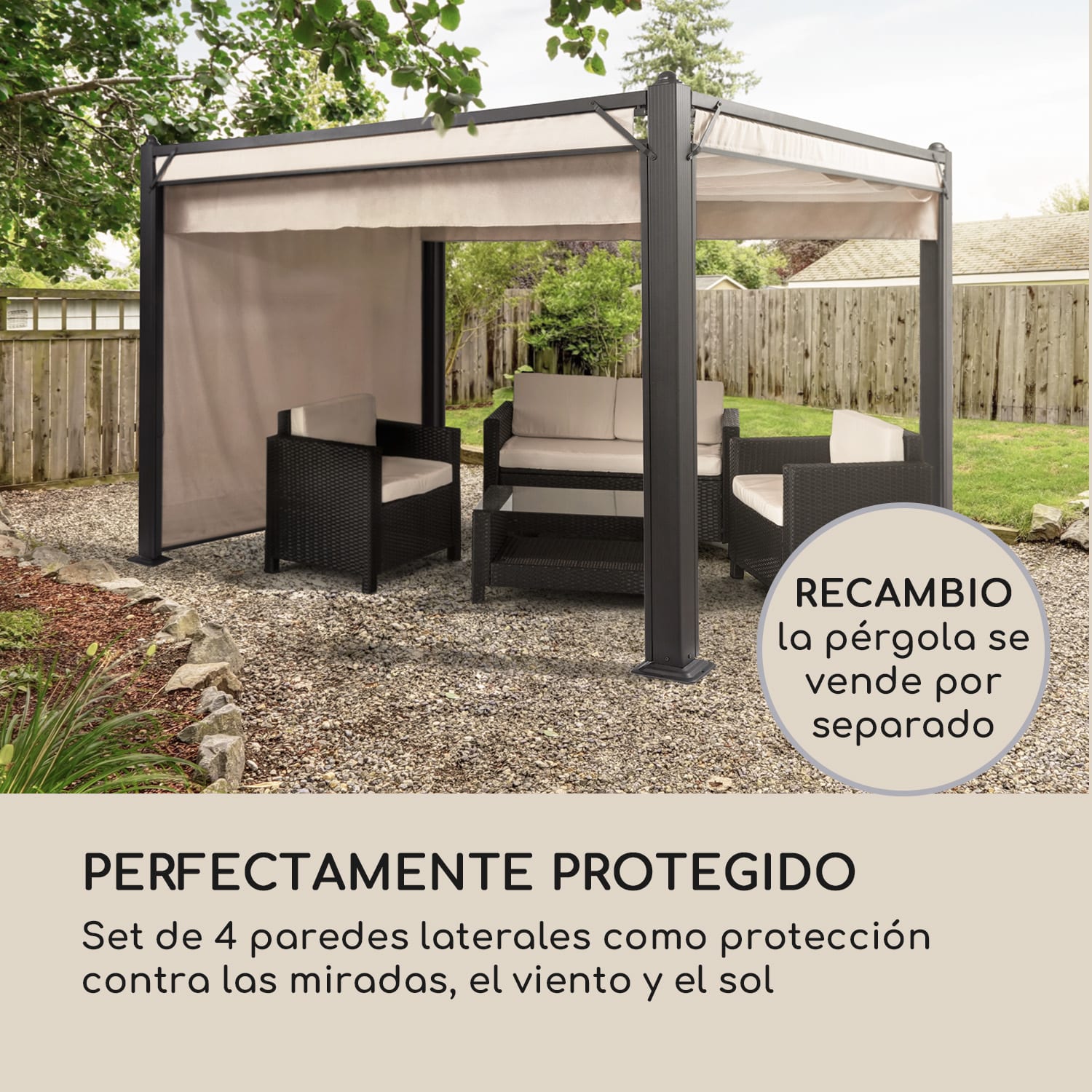 Pérgola Pantheon Cortina set pared lateral de repuesto: 4 paredes 200 g/m² tela de poliéster 3 x 6 m  