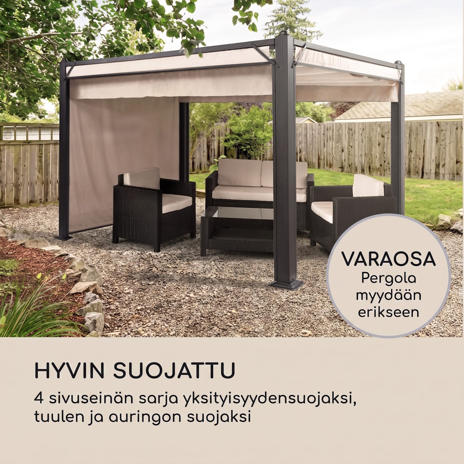 Pantheon Cortina paviljongin sivuseinäsetti varaosaksi: 200 g/m² polyesterikangas 3 x 6 m 3 x 6 m | Beige