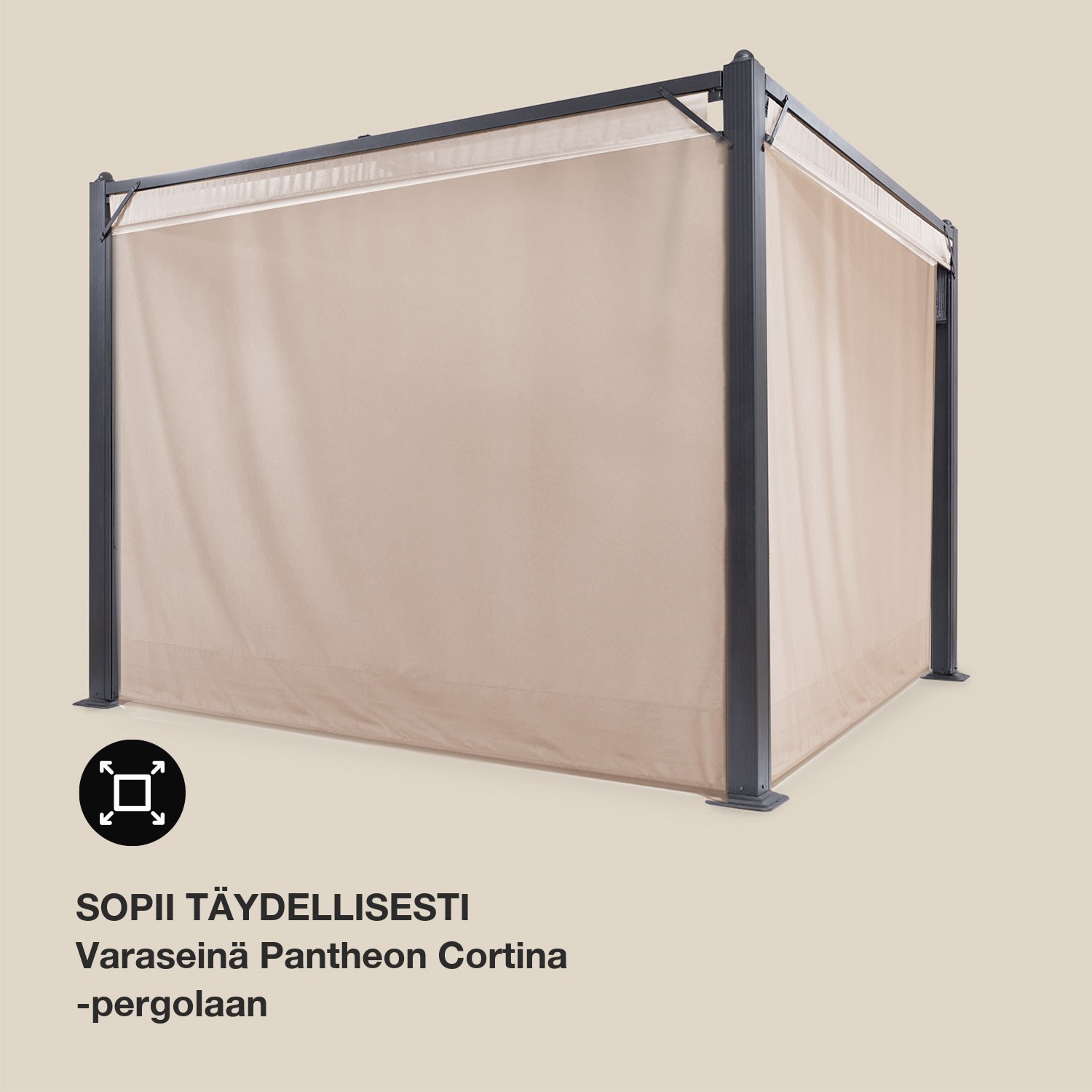 Pantheon Cortina paviljongin sivuseinäsetti varaosaksi: 200 g/m² polyesterikangas 3 x 6 m 3 x 6 m | Beige