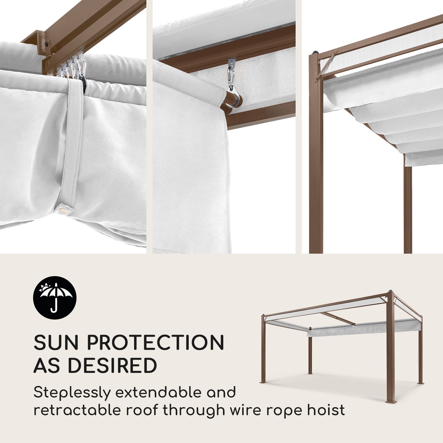 Pantheon Cortina Pergola, náhradná strecha 200 g/m², polyesterová tkanina, 3 x 4 m, vrátane lankového tiahla 3 x 4 m | Biela