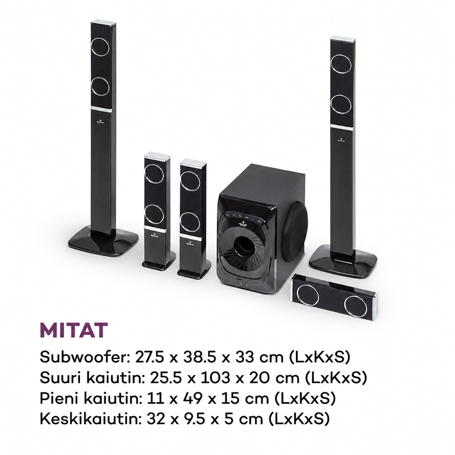 Areal 825 5.1 kaiutinjärjestelmä 200 W RMS Bluetooth USB SD AUX kaukosäädin Musta
