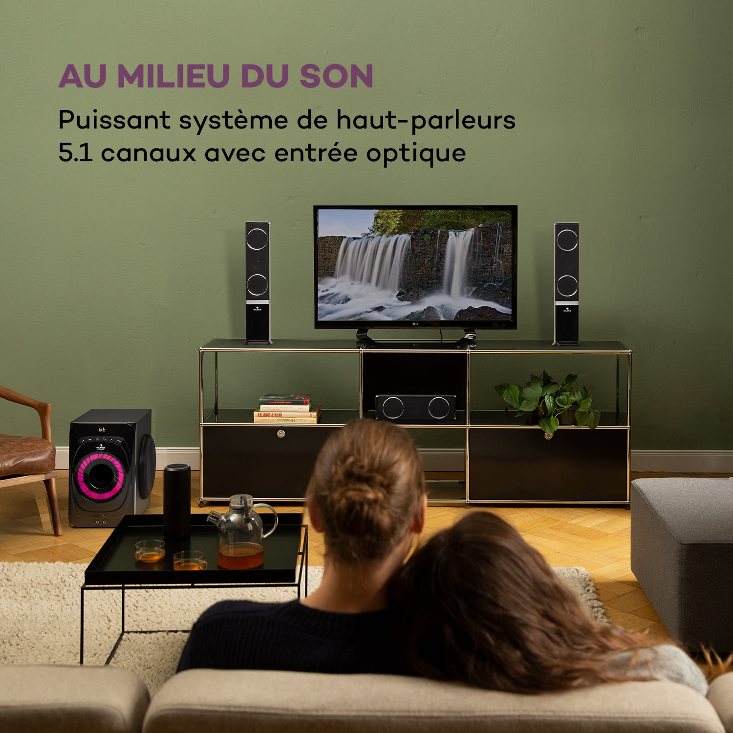 Areal 825 Système d'enceintes 5.1 200 W RMS BT USB SD AUX Télécommande Noir