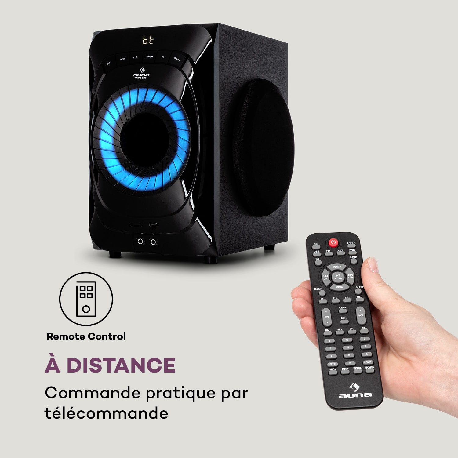 Areal 825 Système d'enceintes 5.1 200 W RMS BT USB SD AUX Télécommande Noir