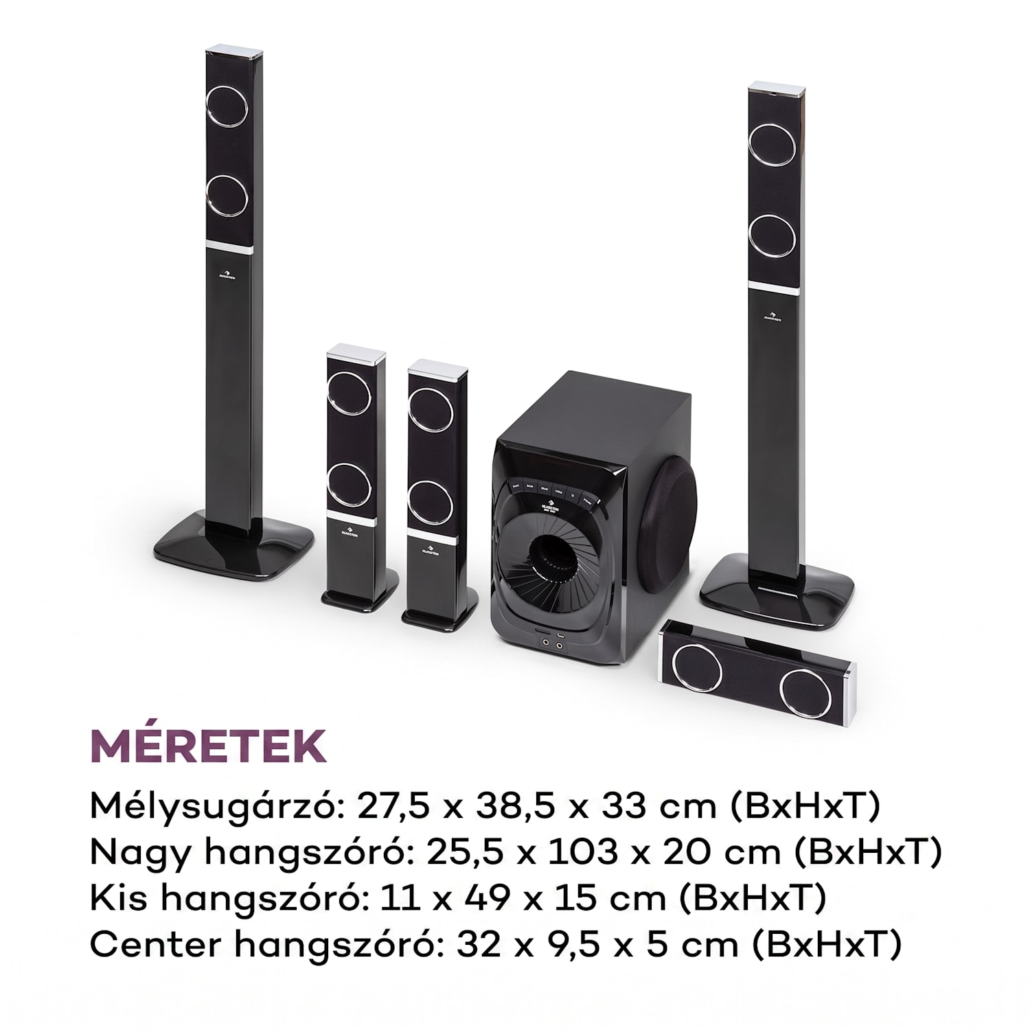 Areal 825 5.1 Hangszóró rendszer 200 W RMS BT USB SD AUX Távirányítás Fekete
