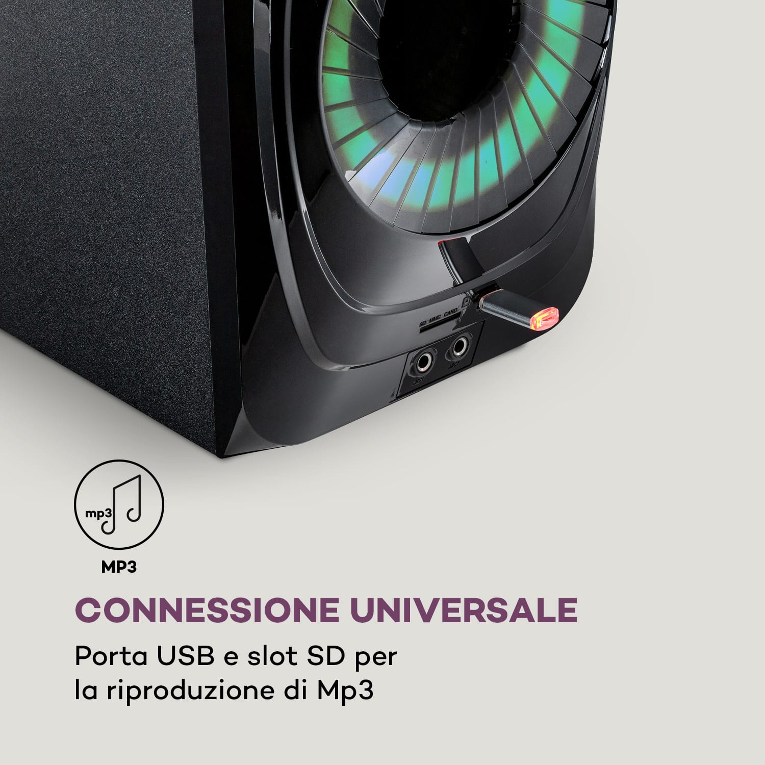 Areal 825 - Sistema di altoparlanti 5.1, 200 W RMS, BT, USB, SD, AUX, telecomando Nero