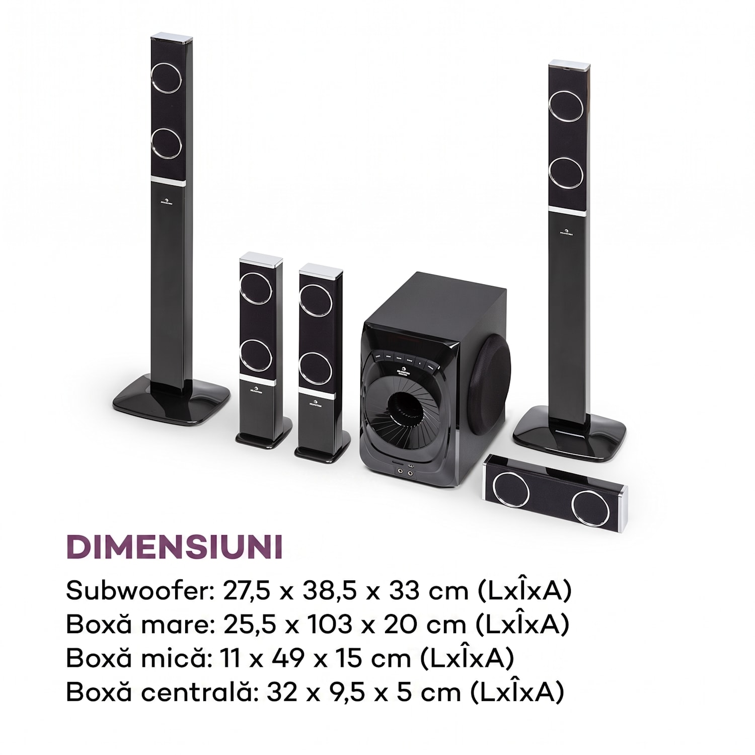 Areal 825 5.1 Sistem de difuzoare 200 W RMS BT USB SD AUX Telecomandă Negru