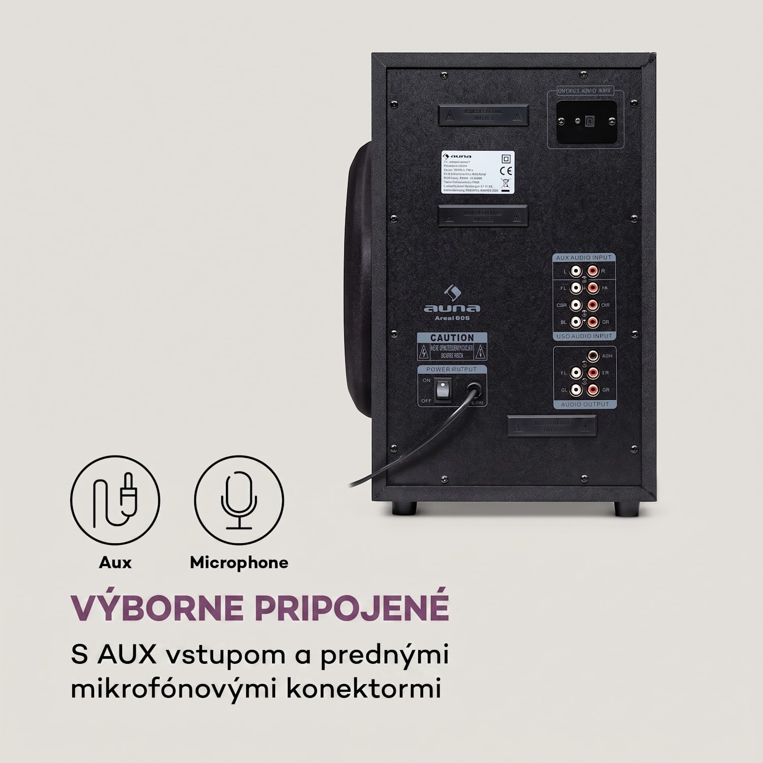 Areal 825 5.1 Reproduktorový systém 200 W RMS BT USB SD AUX Diaľkové ovládanie Čierna