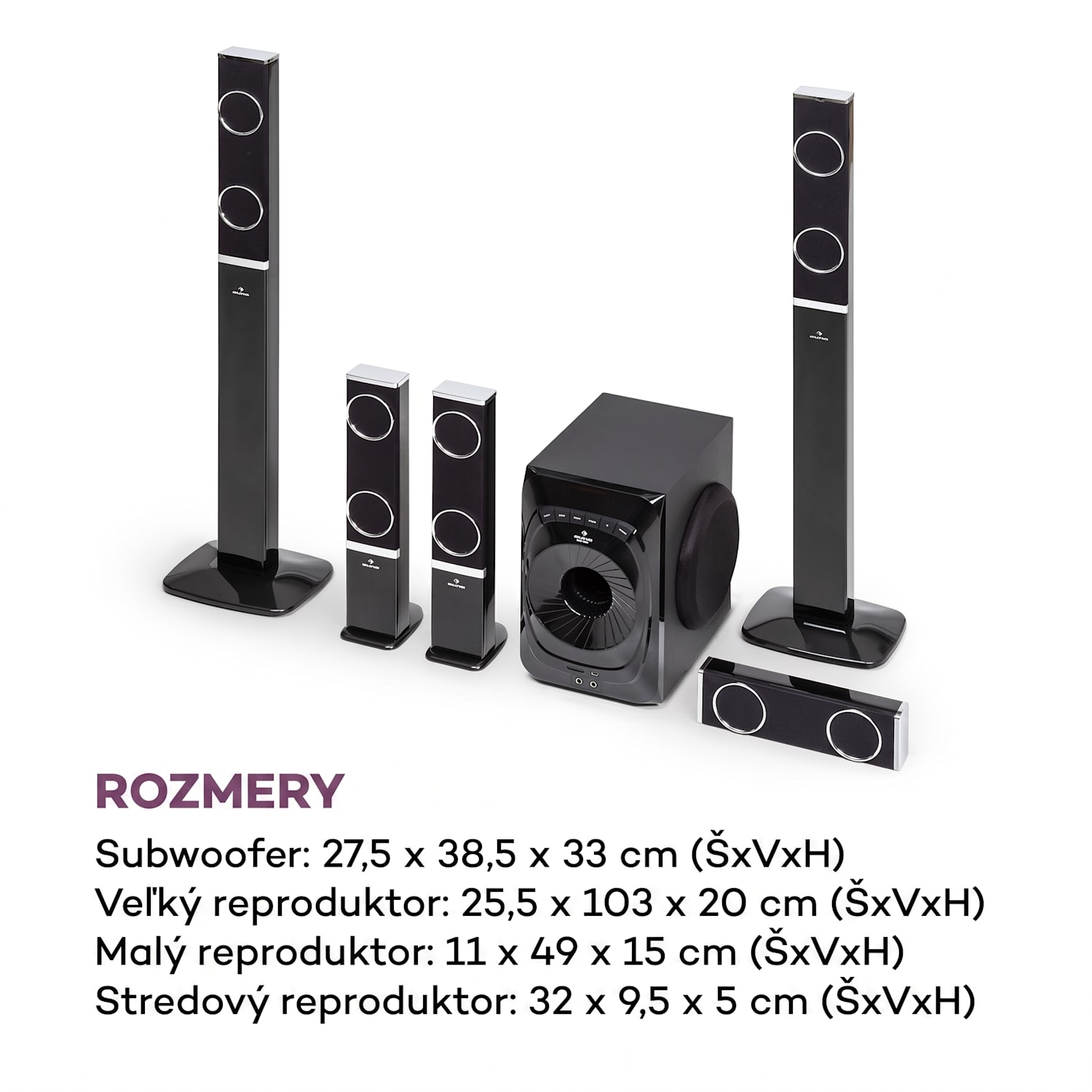 Areal 825 5.1 Reproduktorový systém 200 W RMS BT USB SD AUX Diaľkové ovládanie Čierna