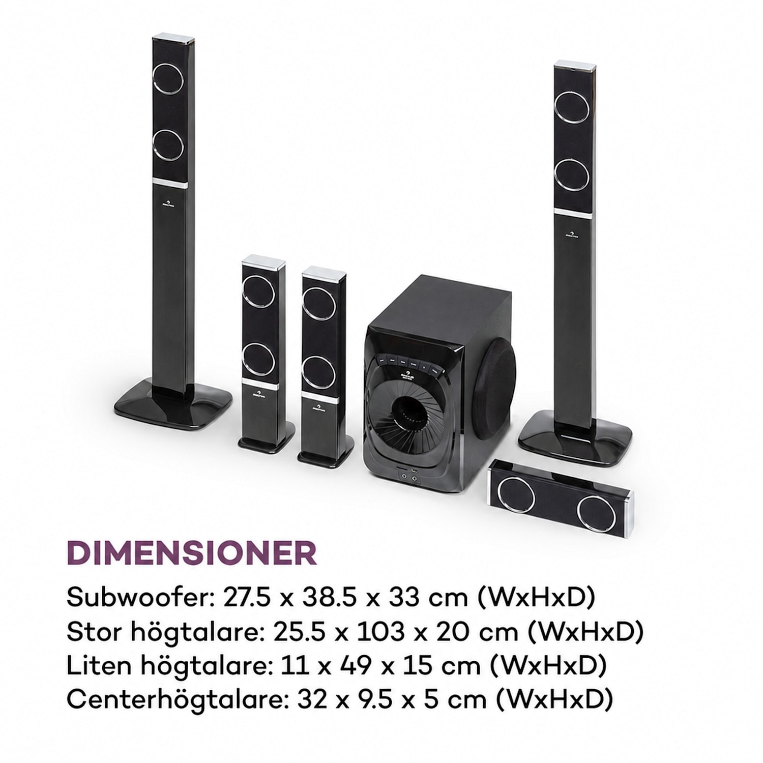 Areal 825 5.1 Högtalarsystem 200 W RMS BT USB SD AUX fjärrkontroll 