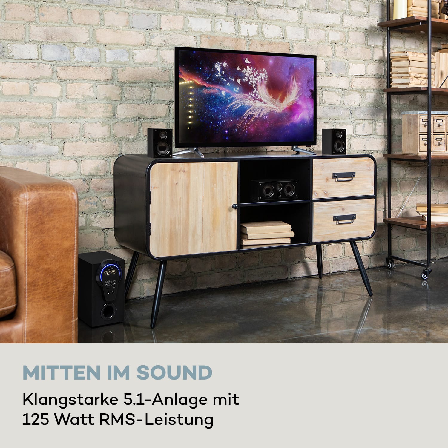 Areal 525 DG 5.1-Surround-System 125W RMS Opt-In BT USB SD AUX Fernbedienung Schwarz