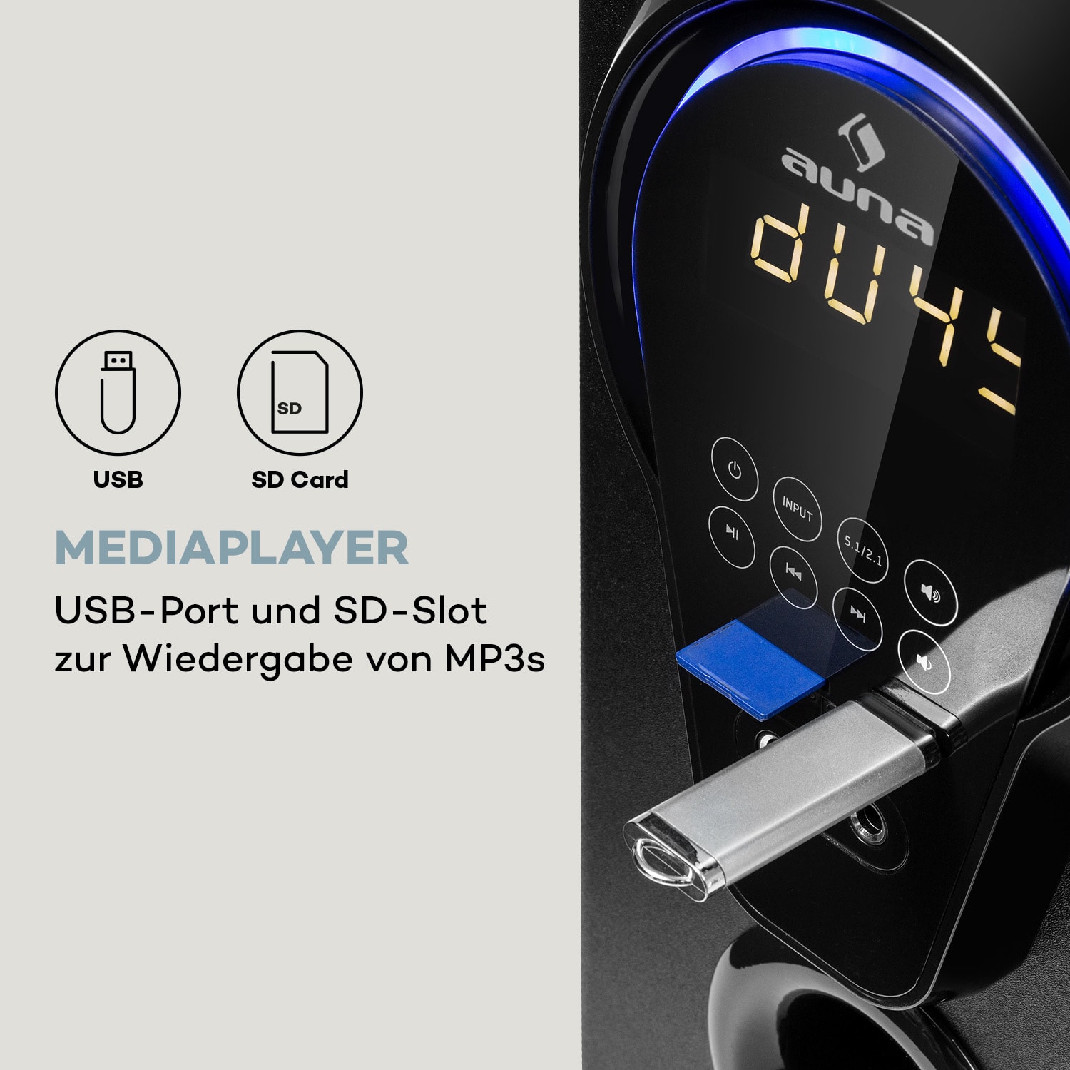 Areal 525 DG 5.1-Surround-System 125W RMS Opt-In BT USB SD AUX Fernbedienung Schwarz