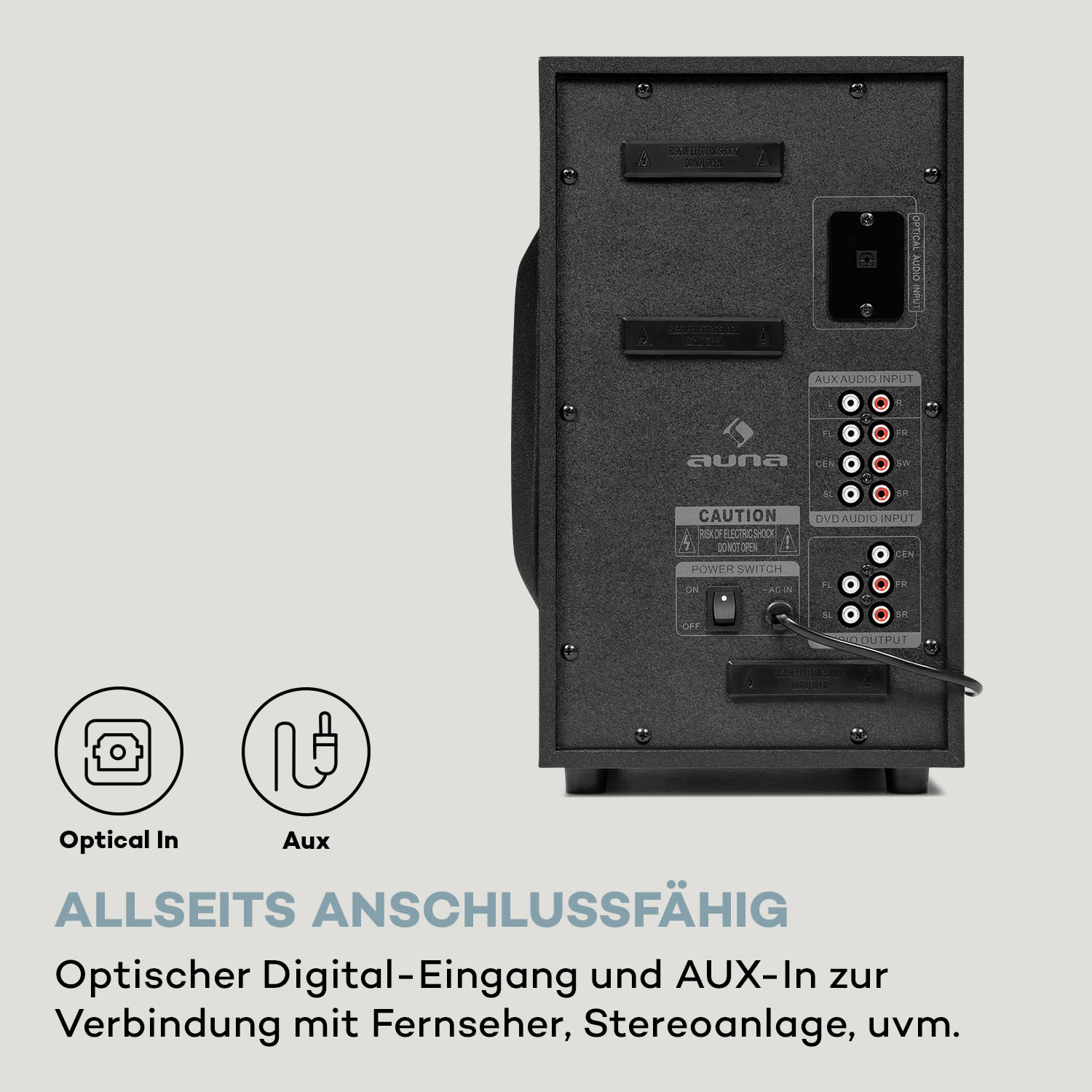 Areal 525 DG 5.1-Surround-System 125W RMS Opt-In BT USB SD AUX Fernbedienung Schwarz