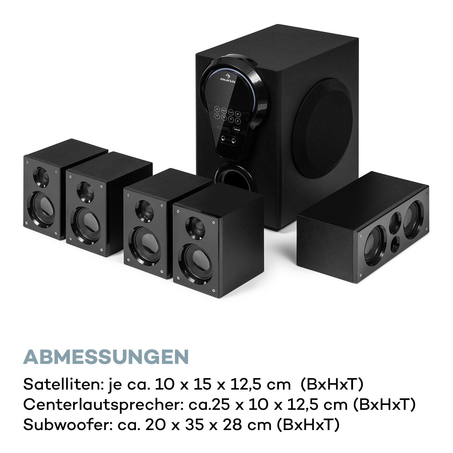 Areal 525 DG 5.1-Surround-System 125W RMS Opt-In BT USB SD AUX Fernbedienung Schwarz