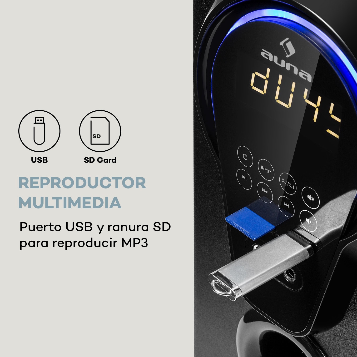 Areal 525 DG 5.1-Sistema Surround 125W RMS Opt-In BT USB SD AUX, mando a distancia Negro