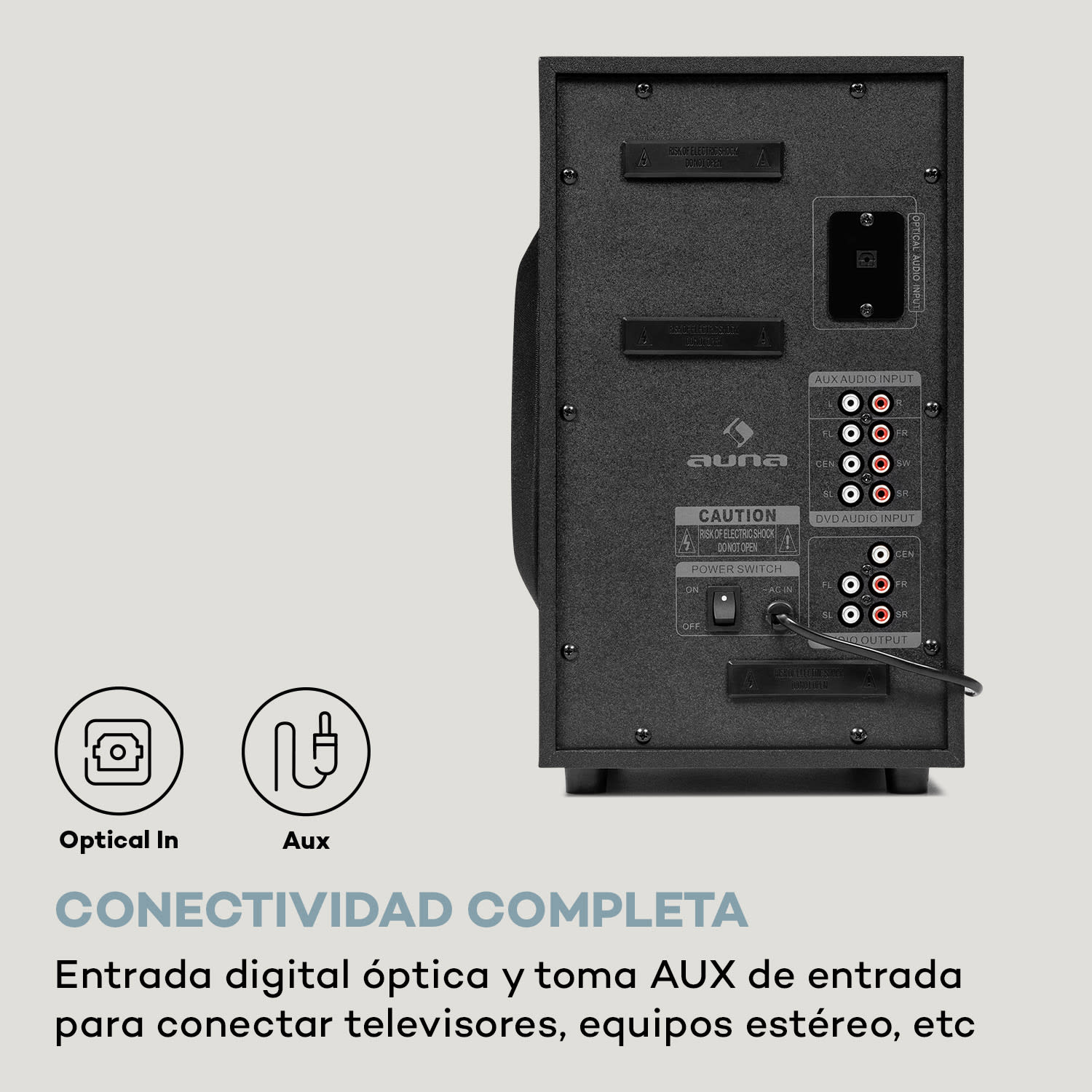Areal 525 DG 5.1-Sistema Surround 125W RMS Opt-In BT USB SD AUX, mando a distancia Negro