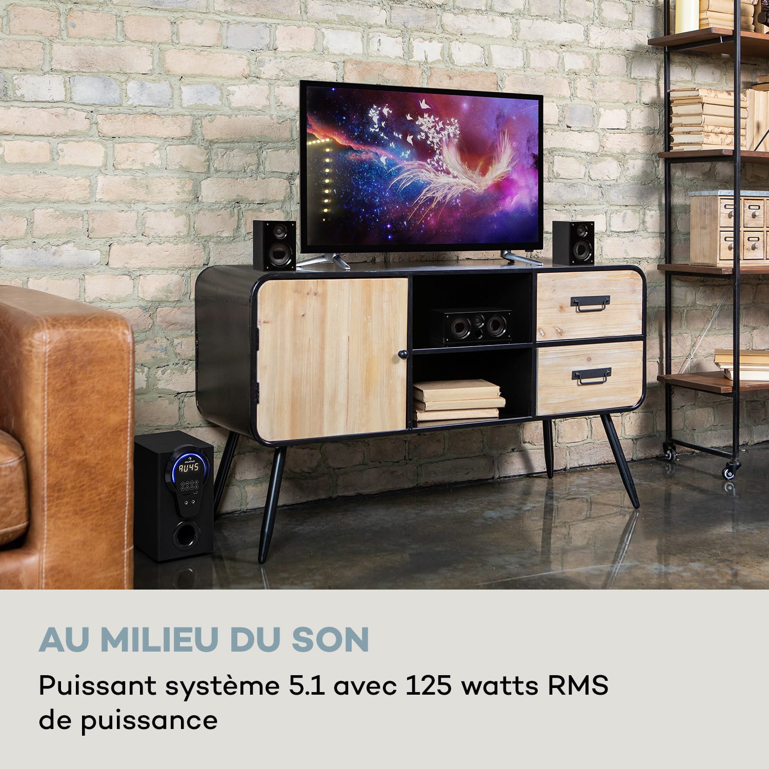Areal 525 DG Système Surround 5.1 125W RMS Opt-In BT USB SD AUX Télécommande Noir