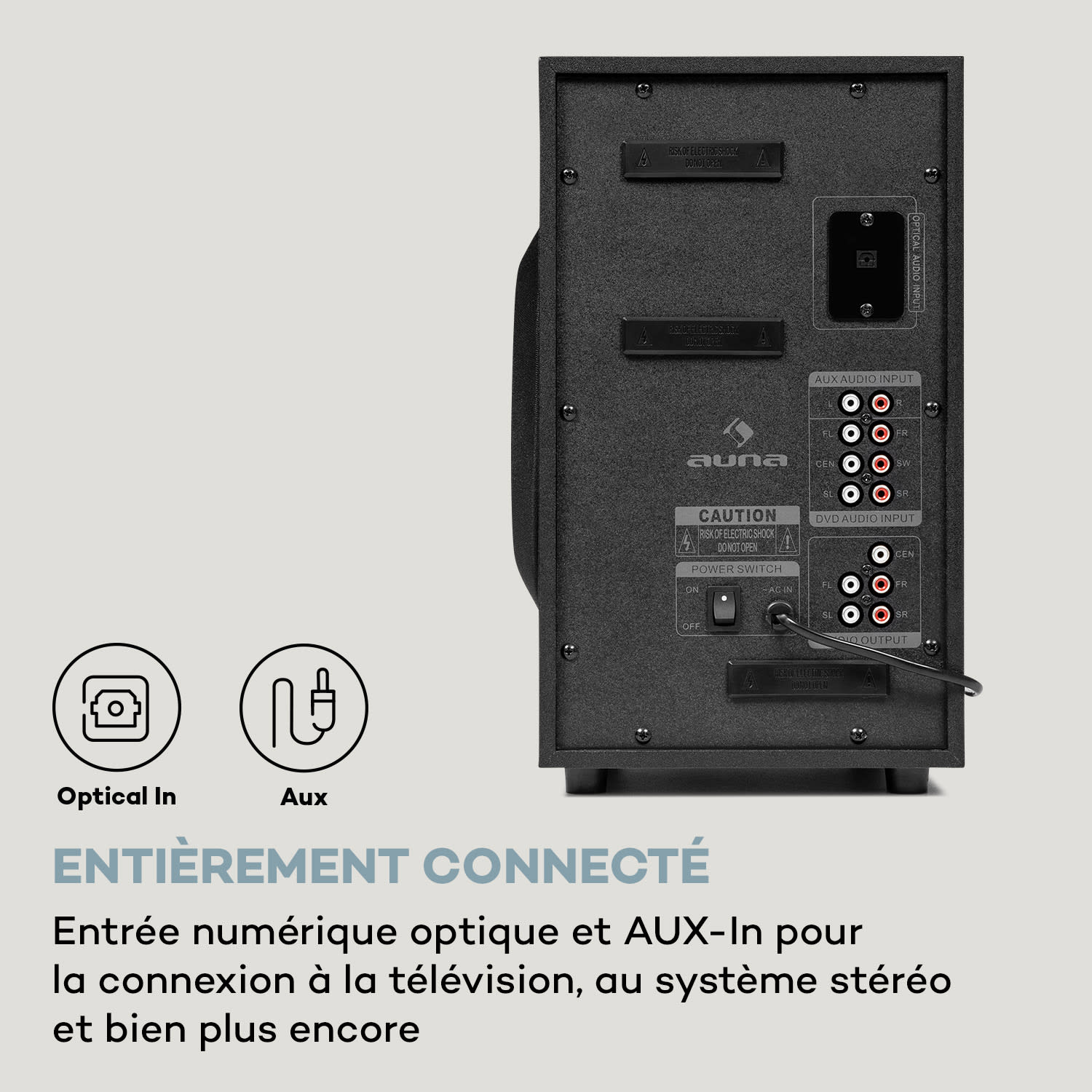 Areal 525 DG Système Surround 5.1 125W RMS Opt-In BT USB SD AUX Télécommande Noir