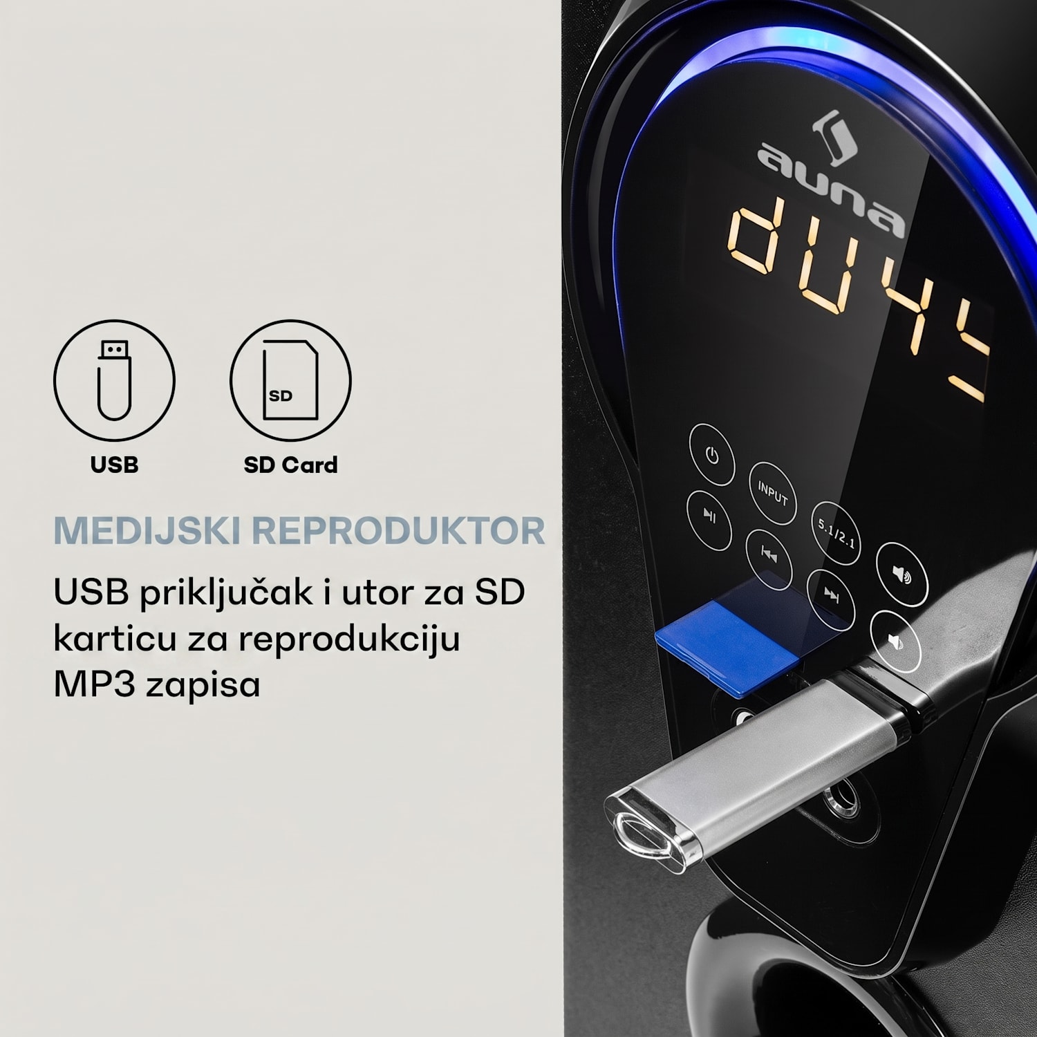 Areal 525 DG, 5.1 sustav kućnog kina, 125 W RMS, optički ulaz, BT, USB, SD, AUX, daljinski upravljač Crna
