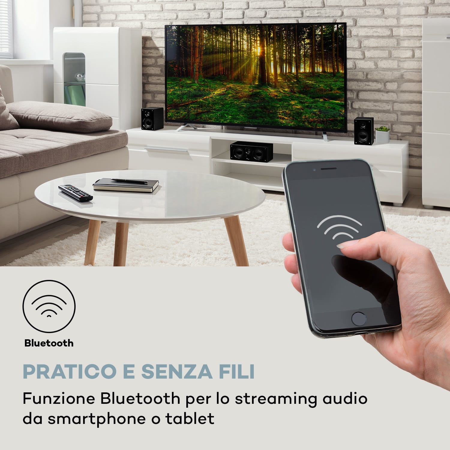 Areal 525 DG, sistema surround 5.1, 125W RMS, ingresso ottico, BT, USB, SD, AUX, telecomando Nero