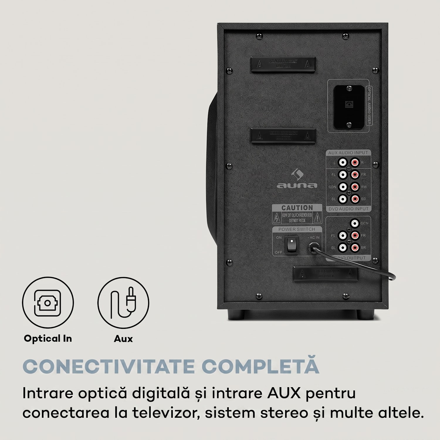 Areal 525 DG, sistem home cinema 5.1, 125 W RMS, intrare optică, BT, USB, SD, AUX, telecomandă Negru