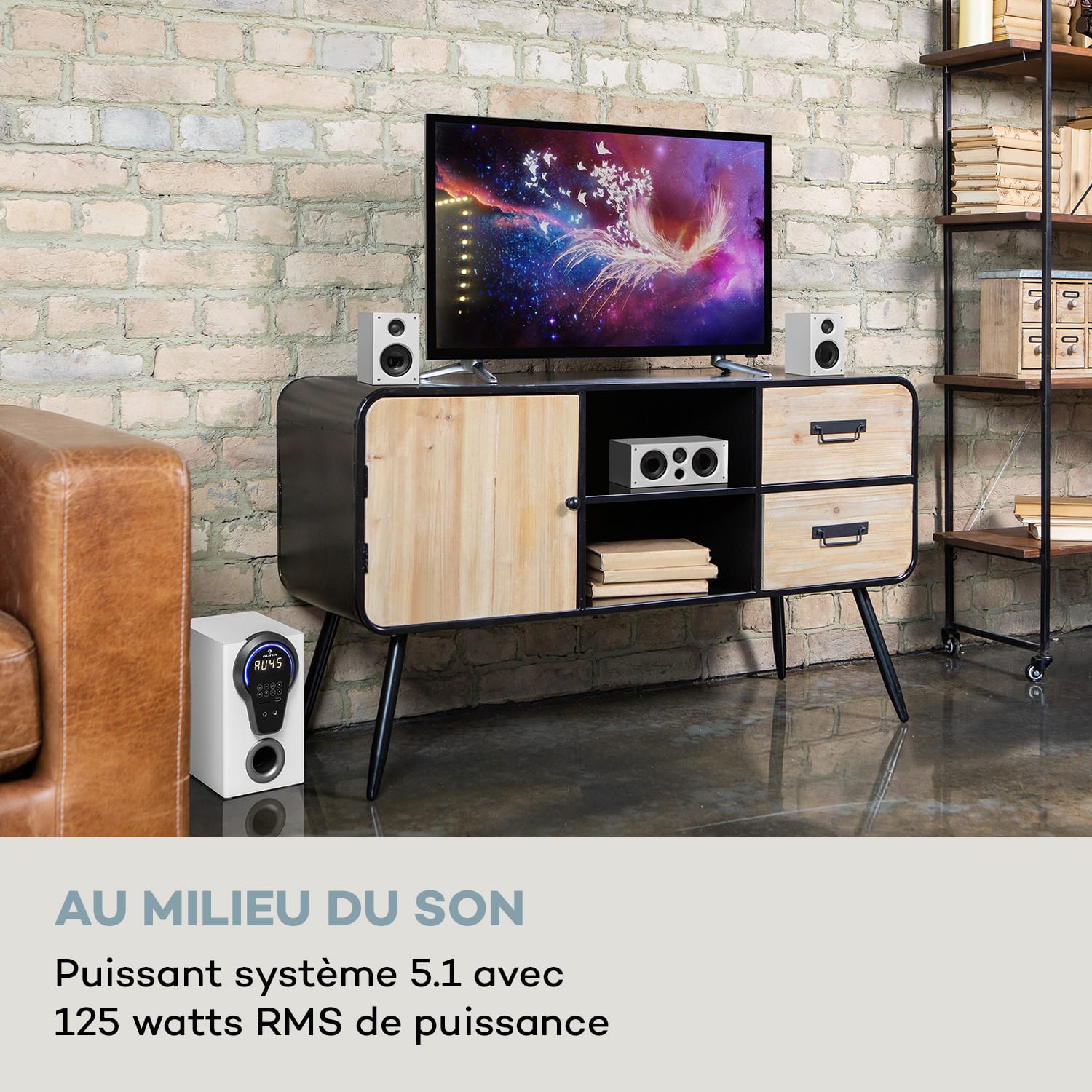 Areal 525 DG 5.1-surround-systeem 125W RMS opt-in BT USB SD AUX afstandsbediening Wit