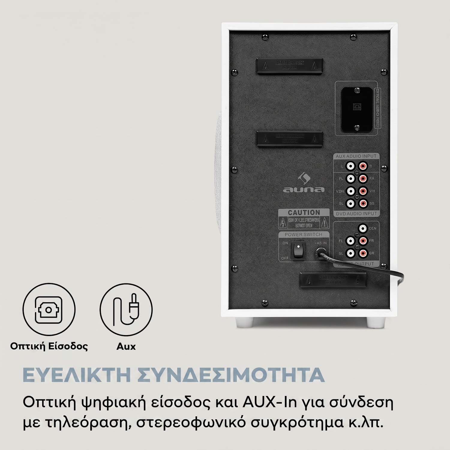 Areal 525 DG, σύστημα οικιακού κινηματογράφου 5.1, 125 W RMS, οπτική είσοδος, BT, USB, SD, AUX, τηλεχειριστήριο Λευκό