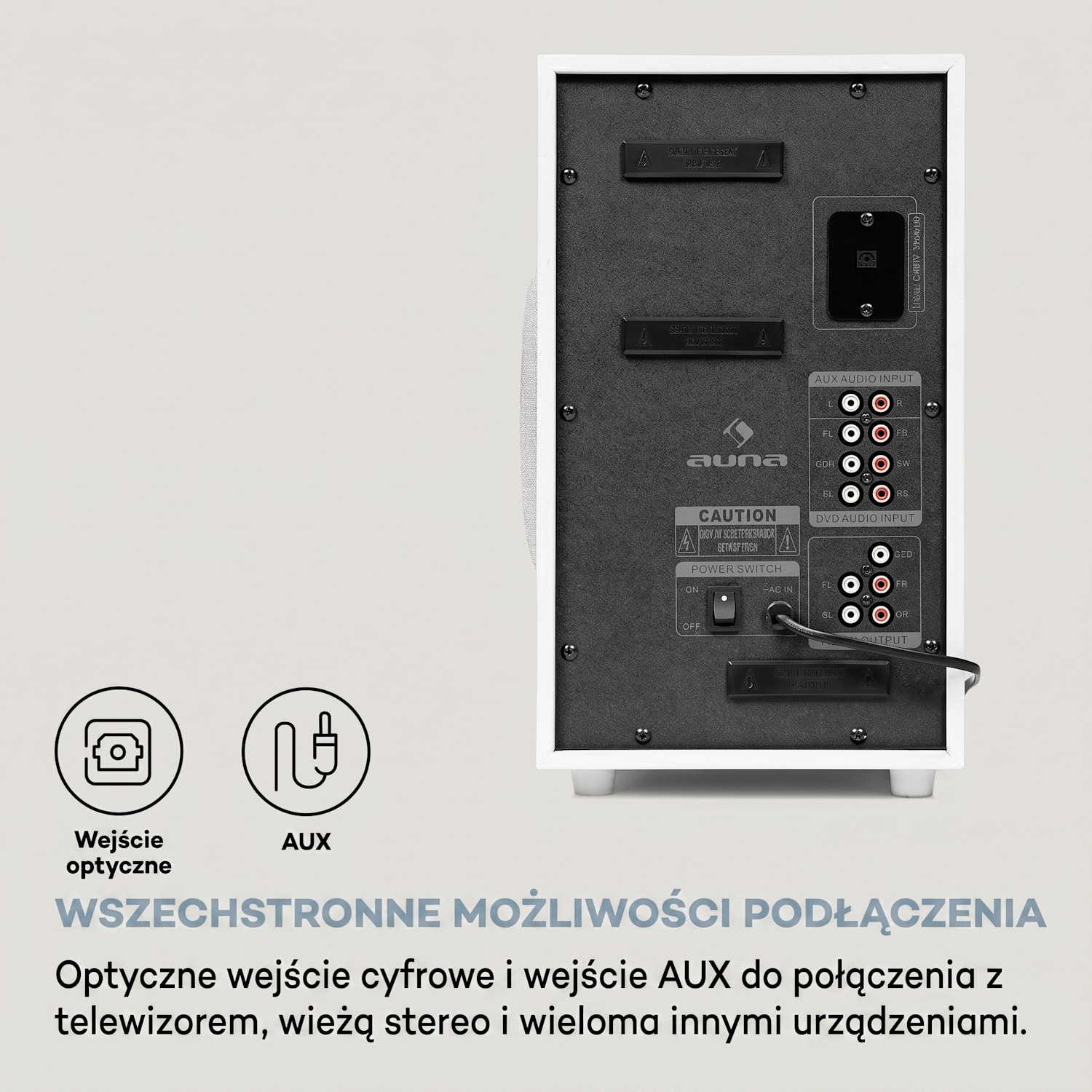 Areal 525 DG, kino domowe 5.1, 125 W RMS, wejście optyczne, Bluetooth, USB, SD, AUX, pilot zdalnego sterowania Biały
