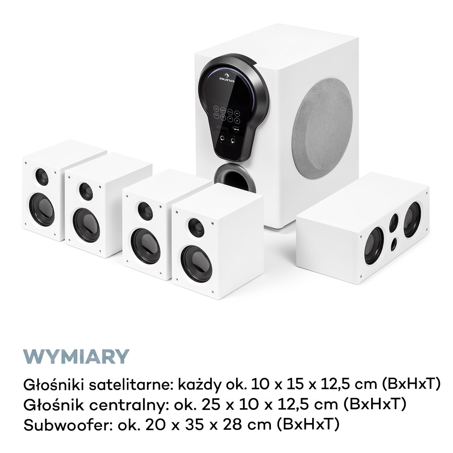 Areal 525 DG, kino domowe 5.1, 125 W RMS, wejście optyczne, Bluetooth, USB, SD, AUX, pilot zdalnego sterowania Biały