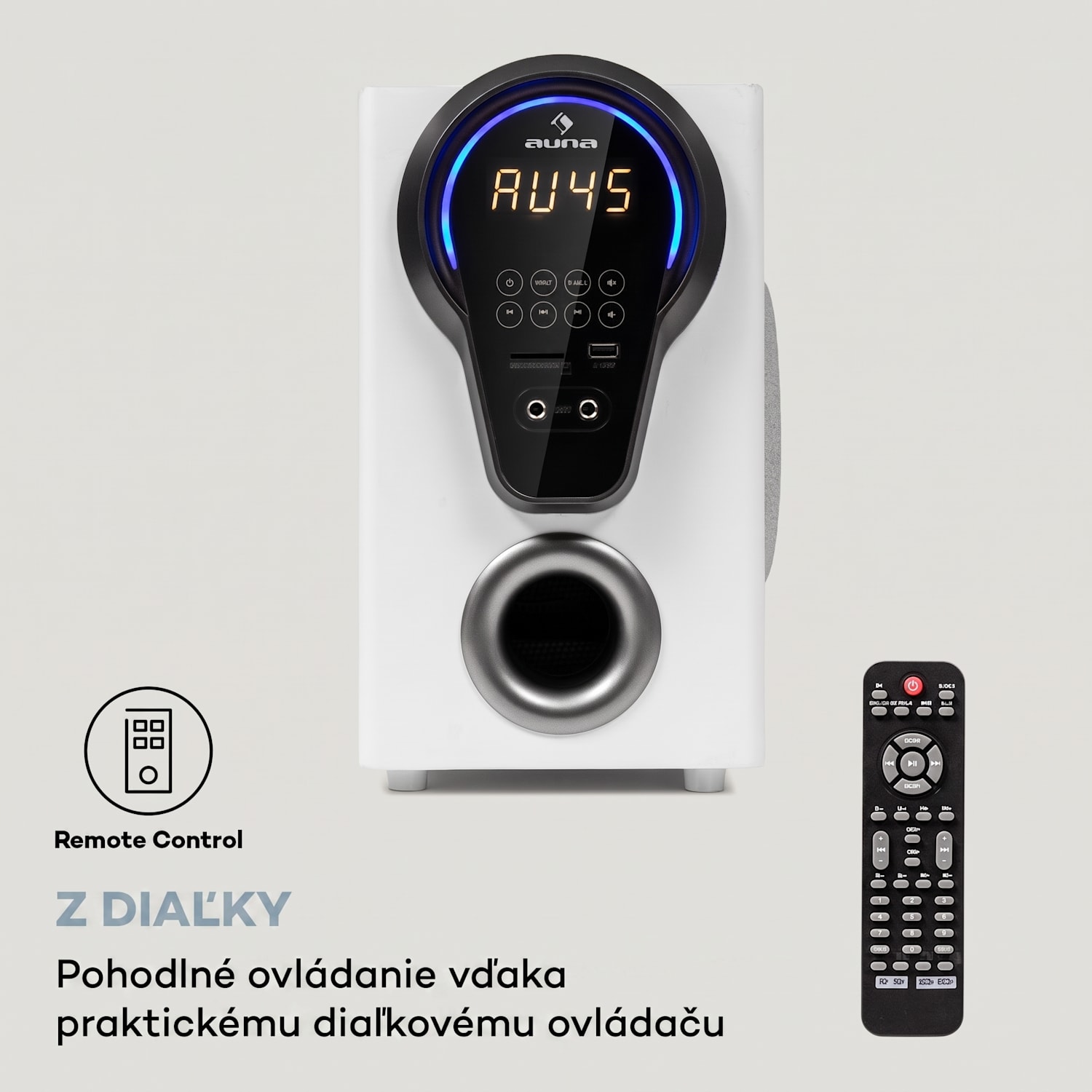 Areal 525 DG, 5.1 systém domáceho kina, 125 W RMS, optický vstup, BT, USB, SD, AUX, diaľkový ovládač Biela