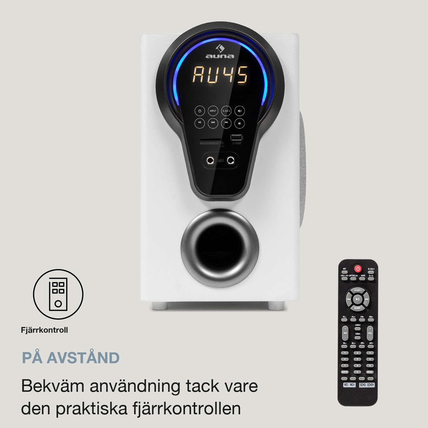Areal 525 DG 5.1-surround-system 125W RMS opt-In BT USB SD AUX fjärrkontroll Vit