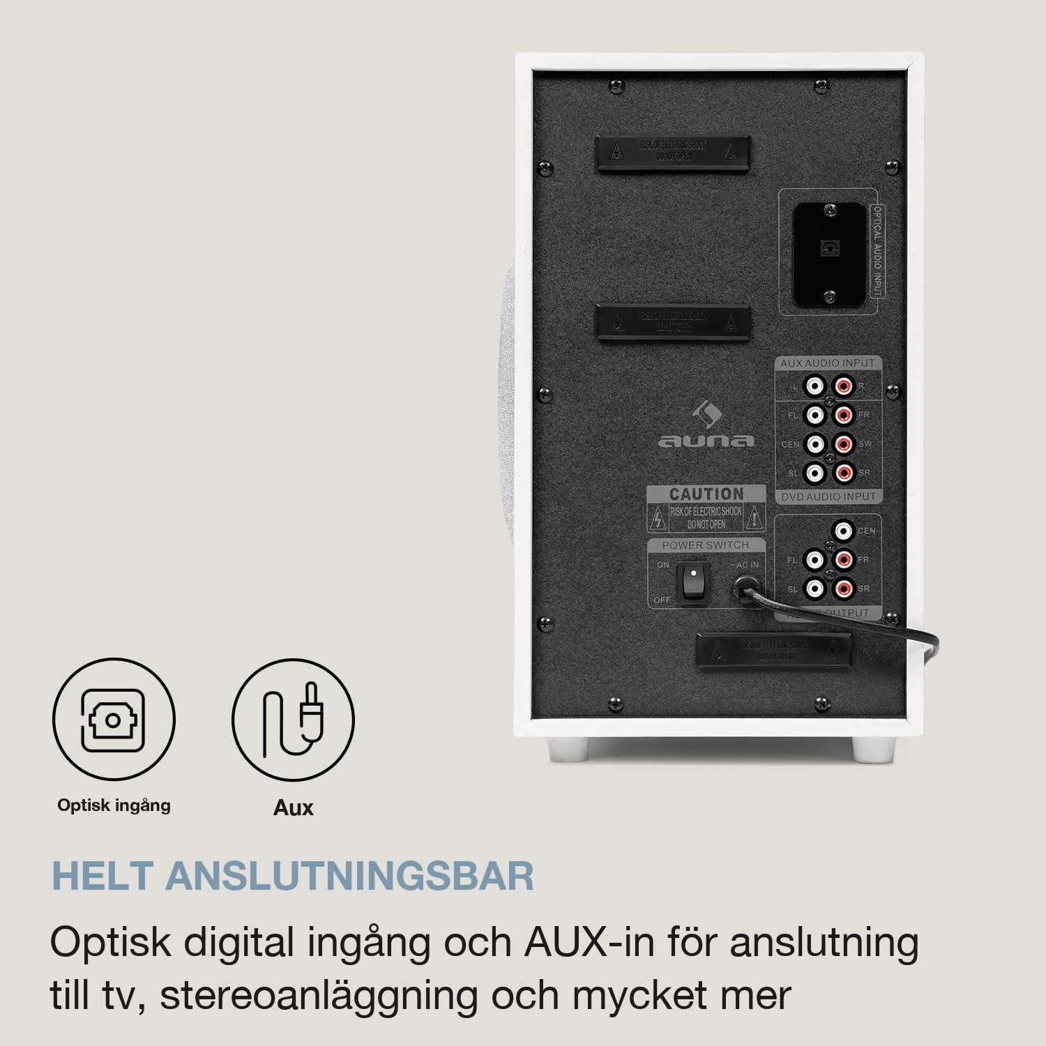 Areal 525 DG 5.1-surround-system 125W RMS opt-In BT USB SD AUX fjärrkontroll Vit