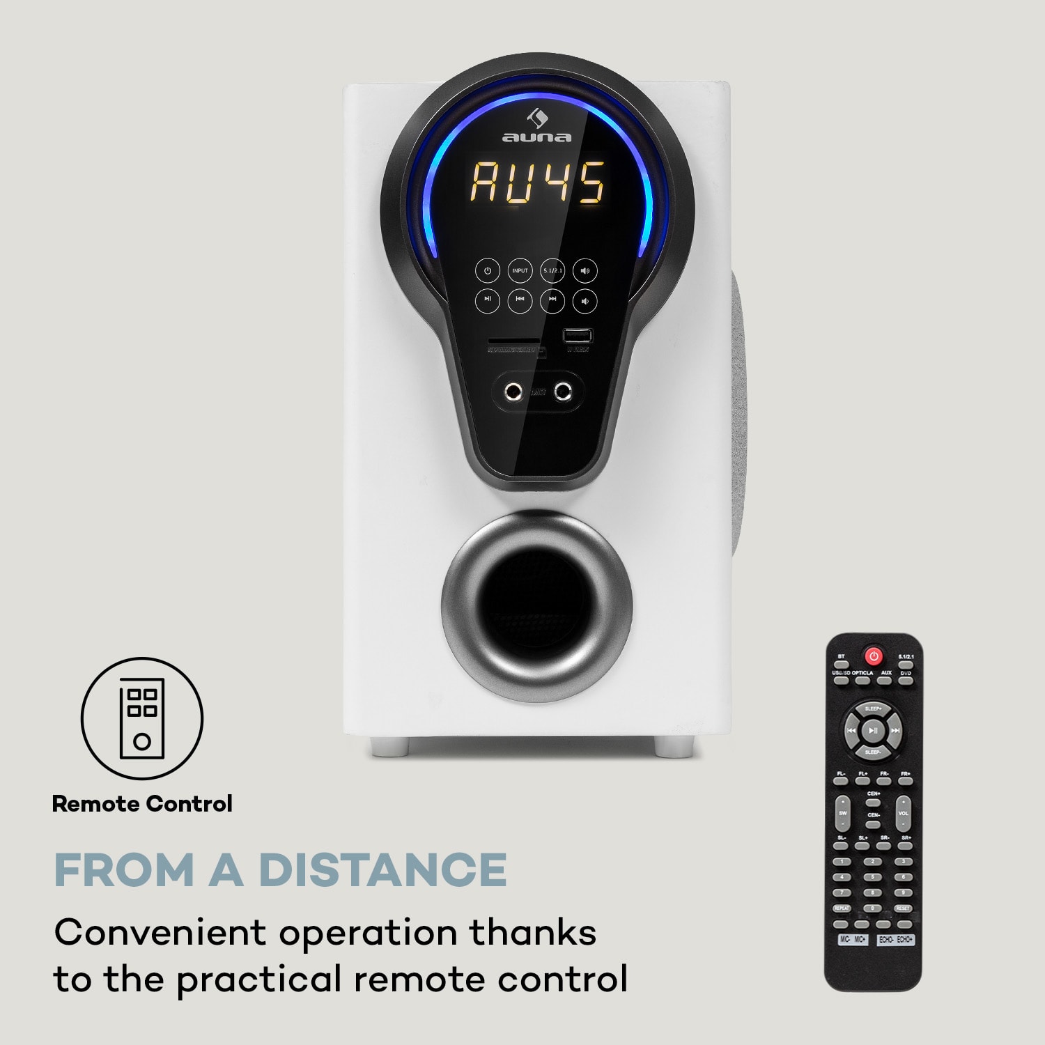 Areal 525 DG 5.1-surround-systeem 125W RMS opt-in BT USB SD AUX afstandsbediening Wit