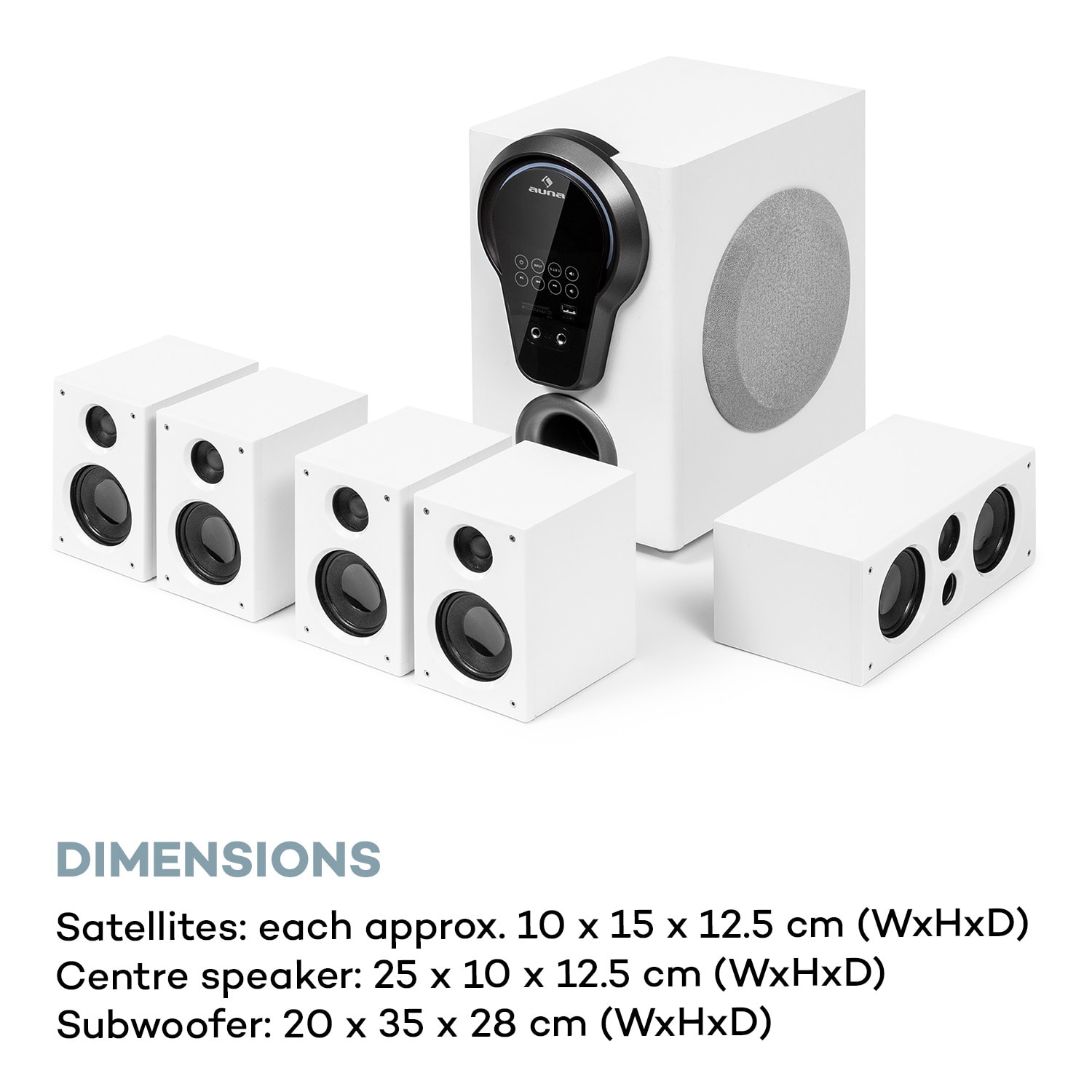 Areal 525 DG 5.1-surround-systeem 125W RMS opt-in BT USB SD AUX afstandsbediening Wit