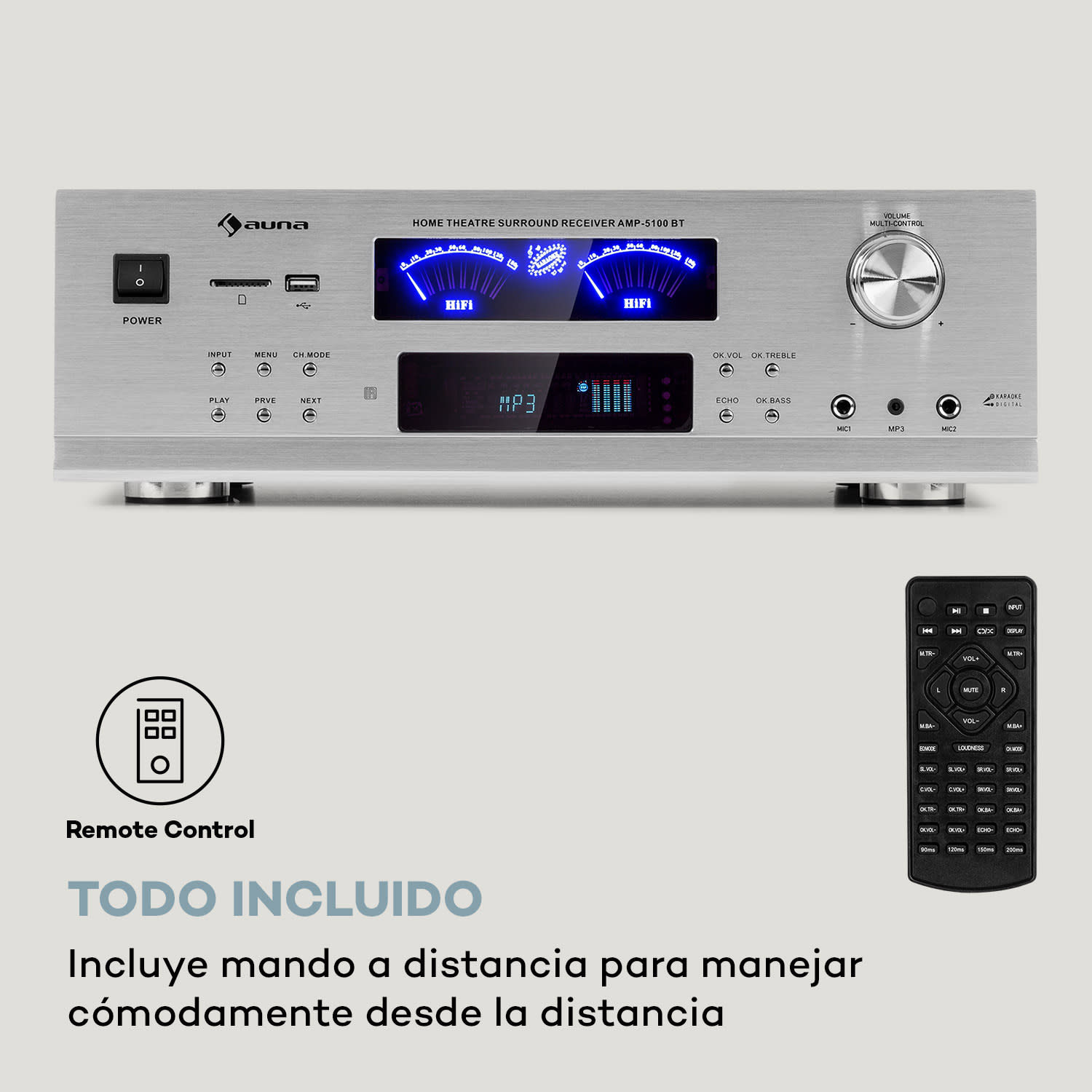AMP 5100 BT Amplificador estéreo 2 x 120 W + 3 x 50 W RMS BT