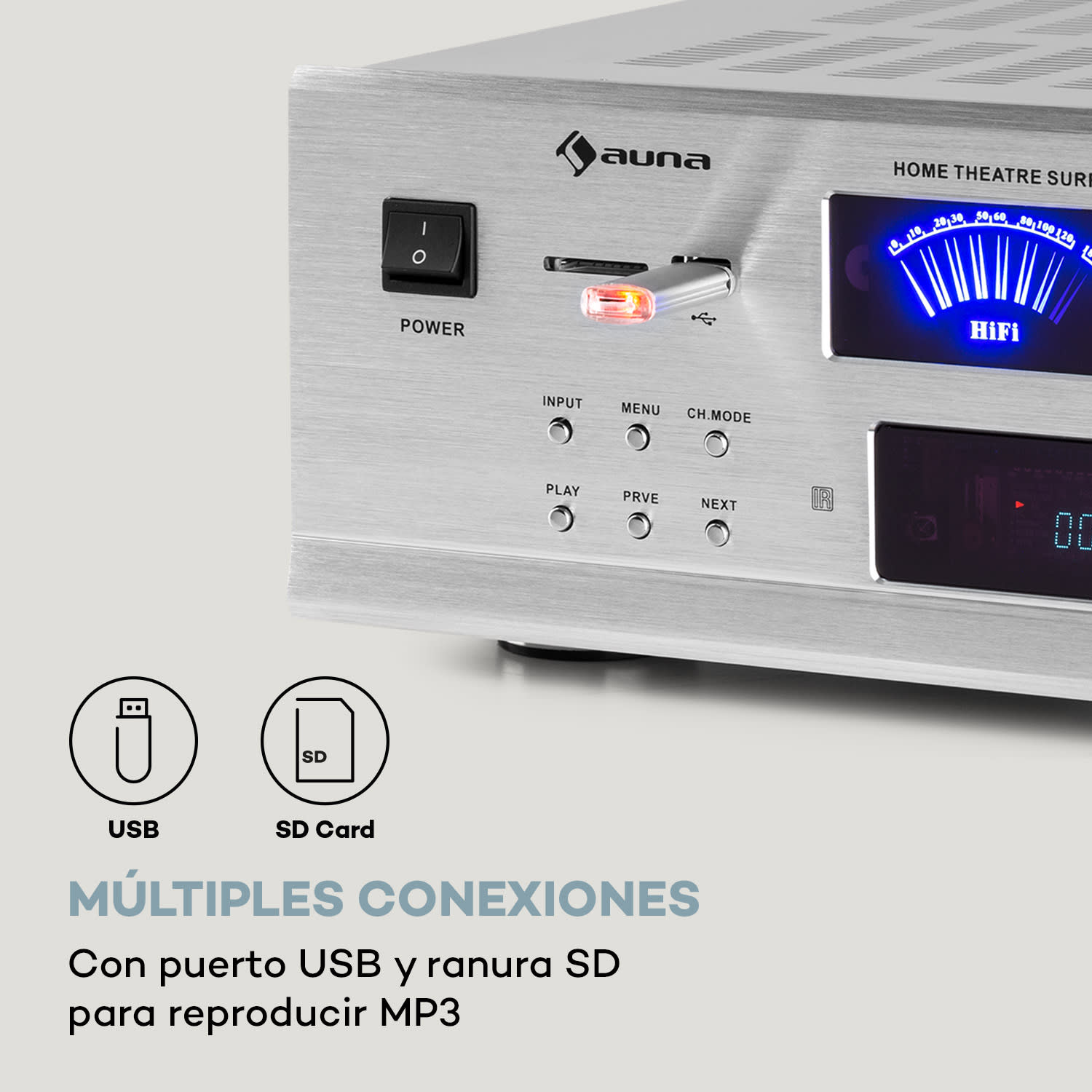 AMP 5100 BT Amplificador estéreo 2 x 120 W + 3 x 50 W RMS BT