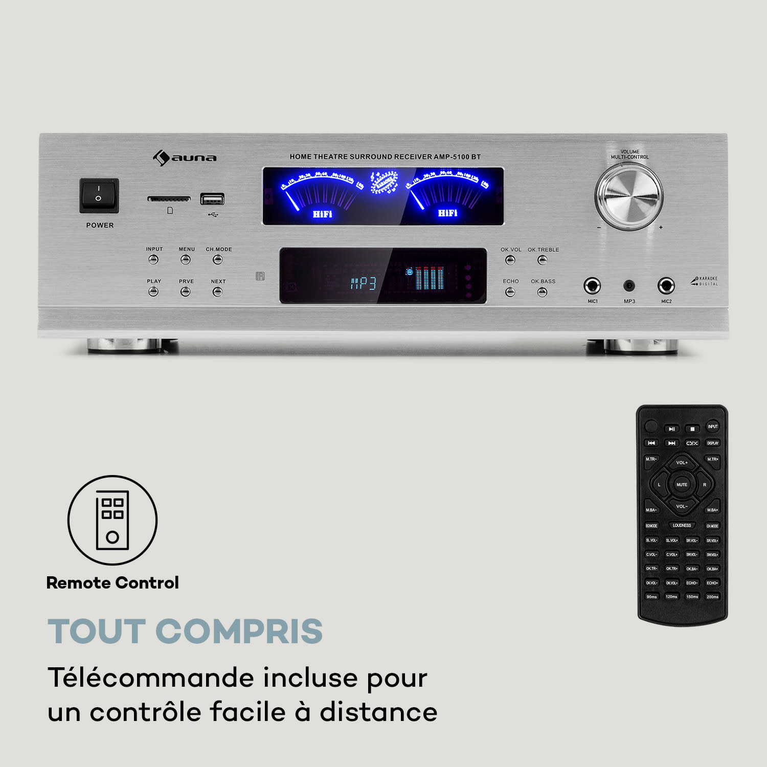 AMP 5100 BT Amplificateur stéréo 2 x 120 W + 3x50 W RMS BT