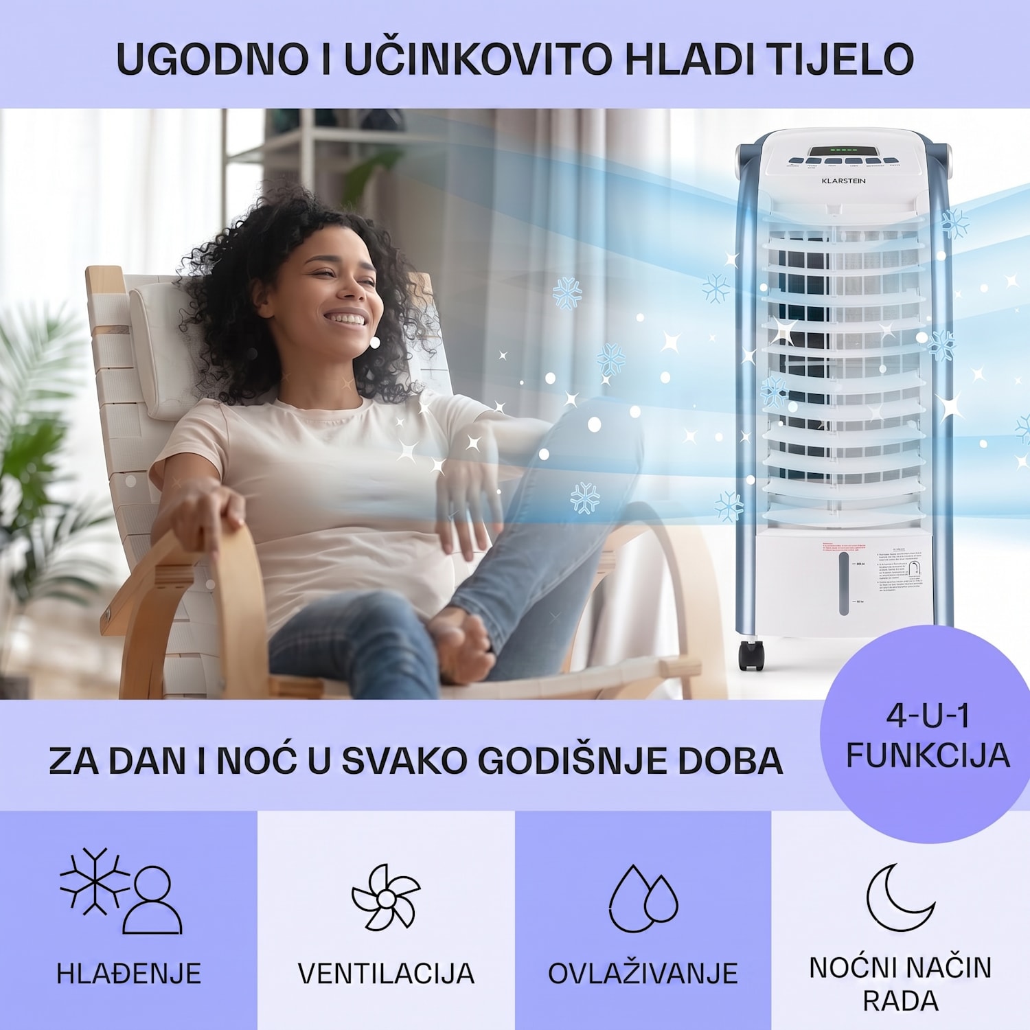 Maxfresh, rashlađivač zraka, ventilator, 3 v 1, 6 l, 65W, daljinski upravljač, 2 x spremnika za led 444 m³/h | Ne | Bijela / Plava