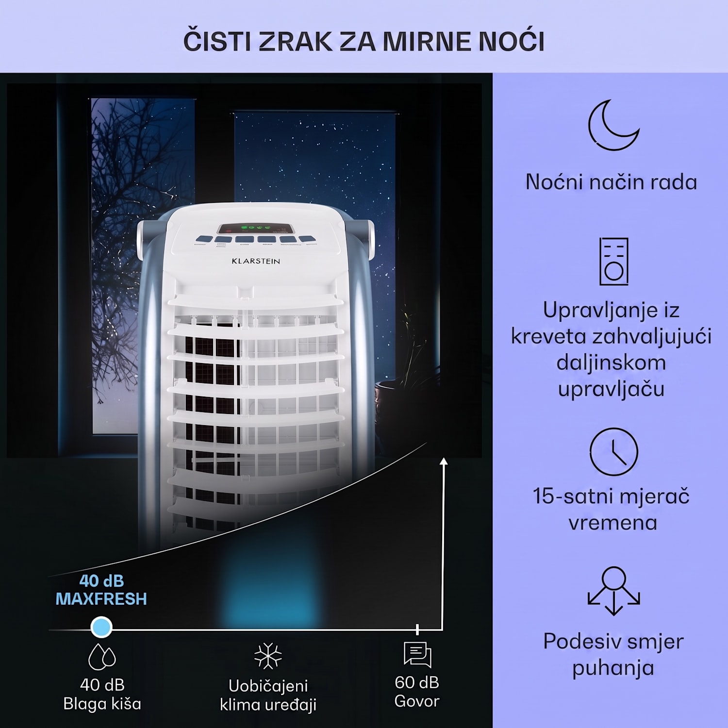 Maxfresh, rashlađivač zraka, ventilator, 3 v 1, 6 l, 65W, daljinski upravljač, 2 x spremnika za led 444 m³/h | Ne | Bijela / Plava