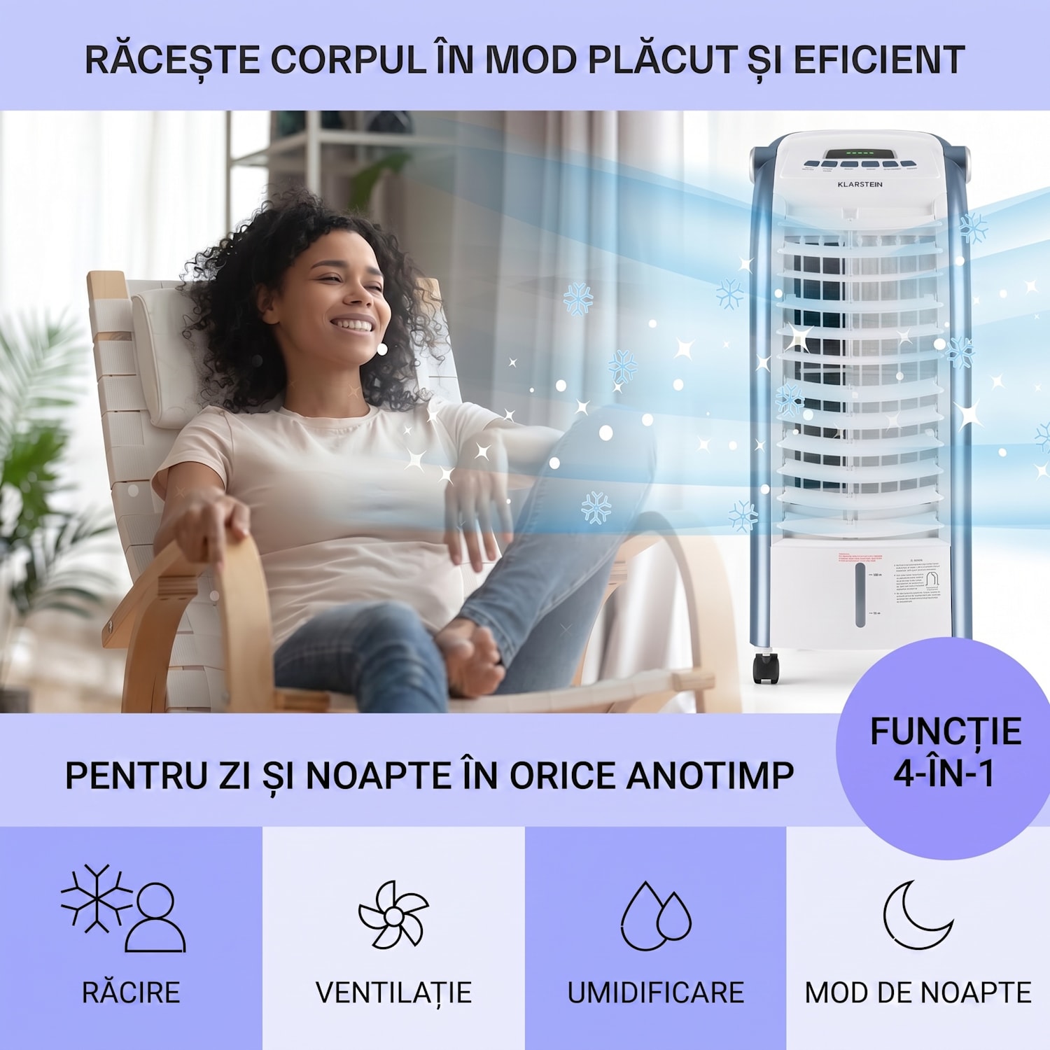 Maxfresh, răcitor de aer, ventilator, 3 in 1, 6 l, 65 W, telecomandă, 2 x pastile de răcire 444 m³/h | Nu | Alb / Albastru